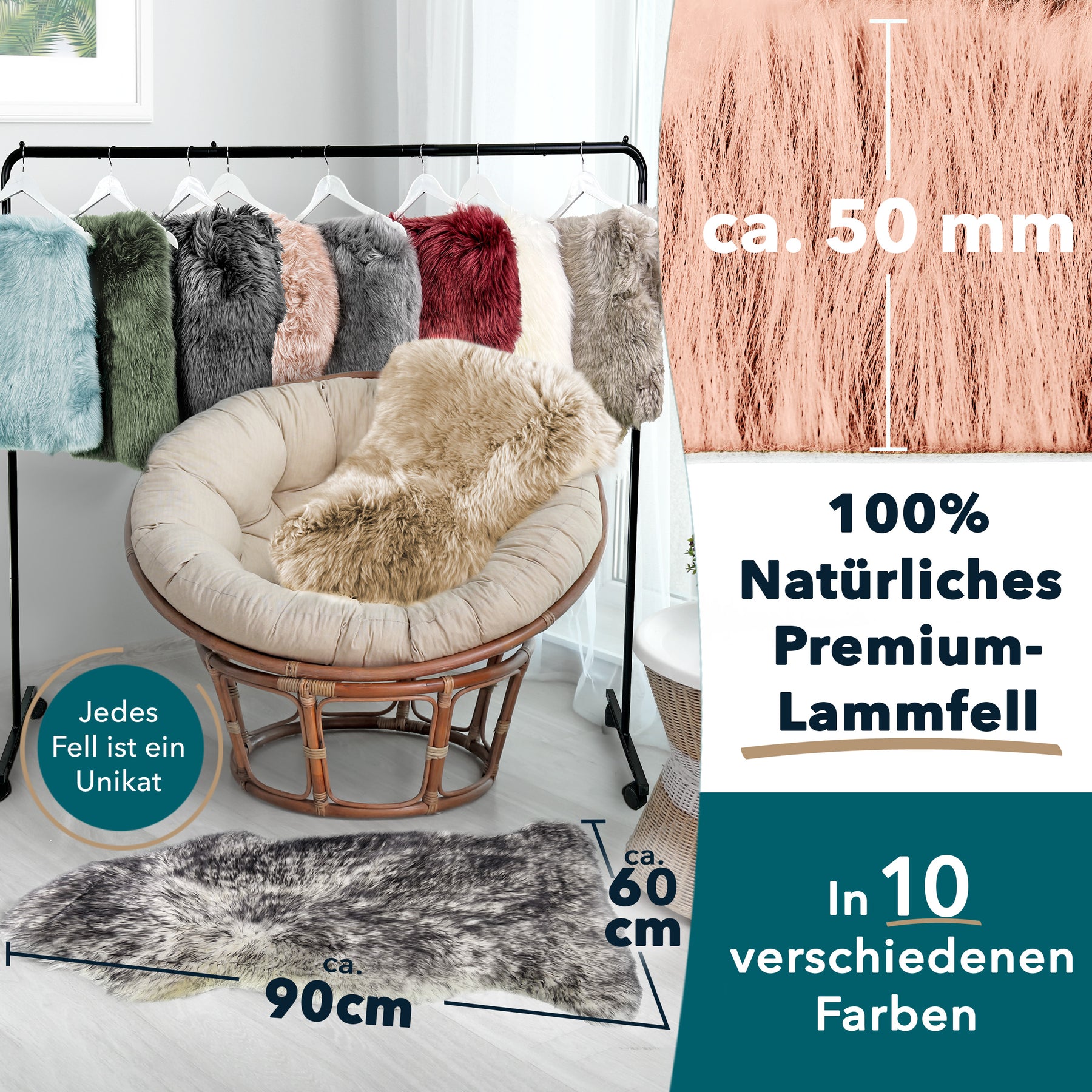 Schaffell Audrey | Zertifizierte Premium-Qualität | Individuell einsetzbar | In verschiedenen Farben