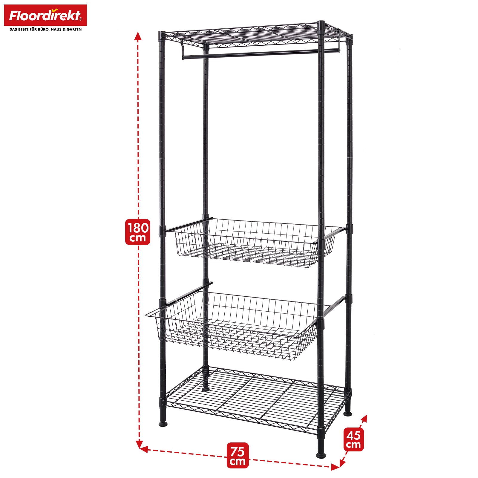 Kleiderschrank | Harold | Offener Kleiderständer mit Kleiderstange & Ablagen | Robuster Garderobenschrank für Schlafzimmer, Flur & Lager