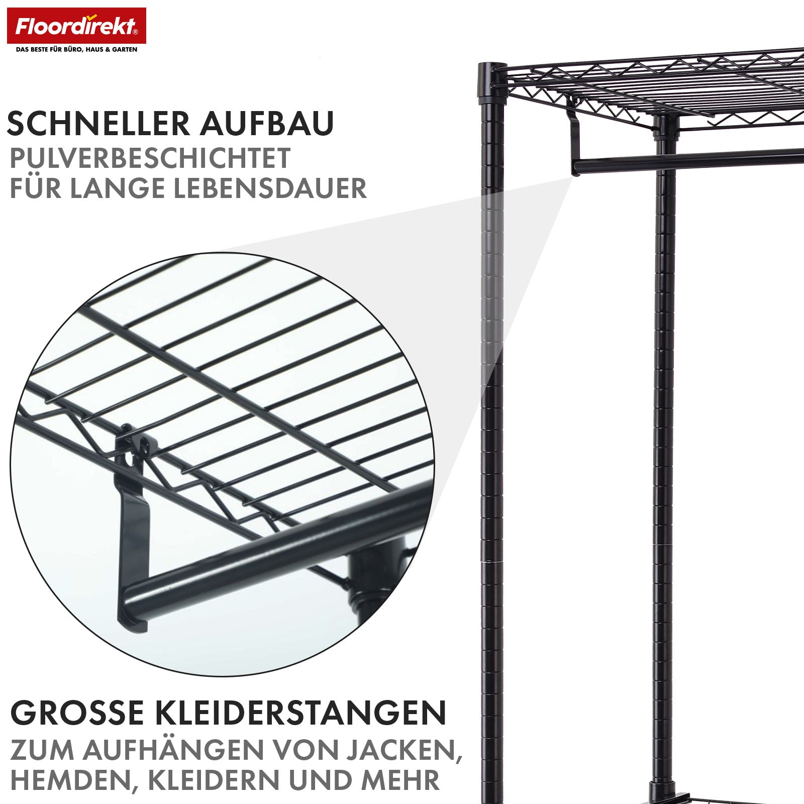 Kleiderschrank | Harold | Offener Kleiderständer mit Kleiderstange & Ablagen | Robuster Garderobenschrank für Schlafzimmer, Flur & Lager