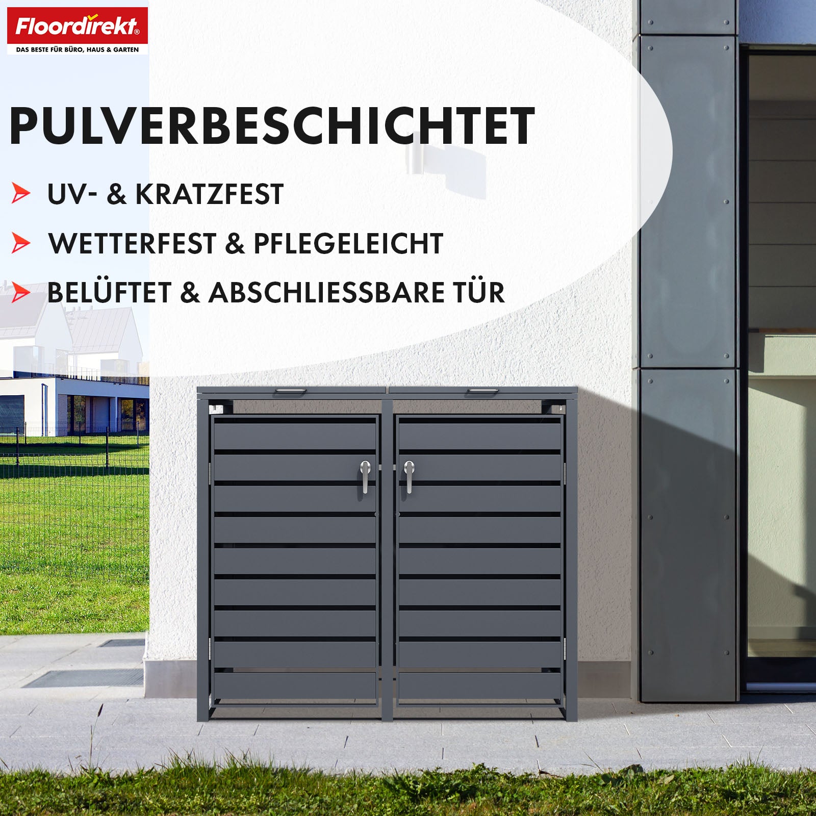Mülltonnenbox | Magnus | Wetterfeste Anthrazitfarbene Mülltonnenverkleidung mit Edelstahlrahmen | 1–3 Türen | Für 60–240 L Mülltonnen geeignet