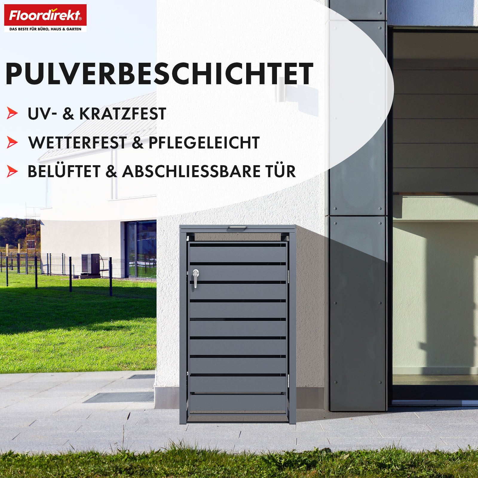 Mülltonnenbox | Magnus | Wetterfeste Anthrazitfarbene Mülltonnenverkleidung mit Edelstahlrahmen | 1–3 Türen | Für 60–240 L Mülltonnen geeignet
