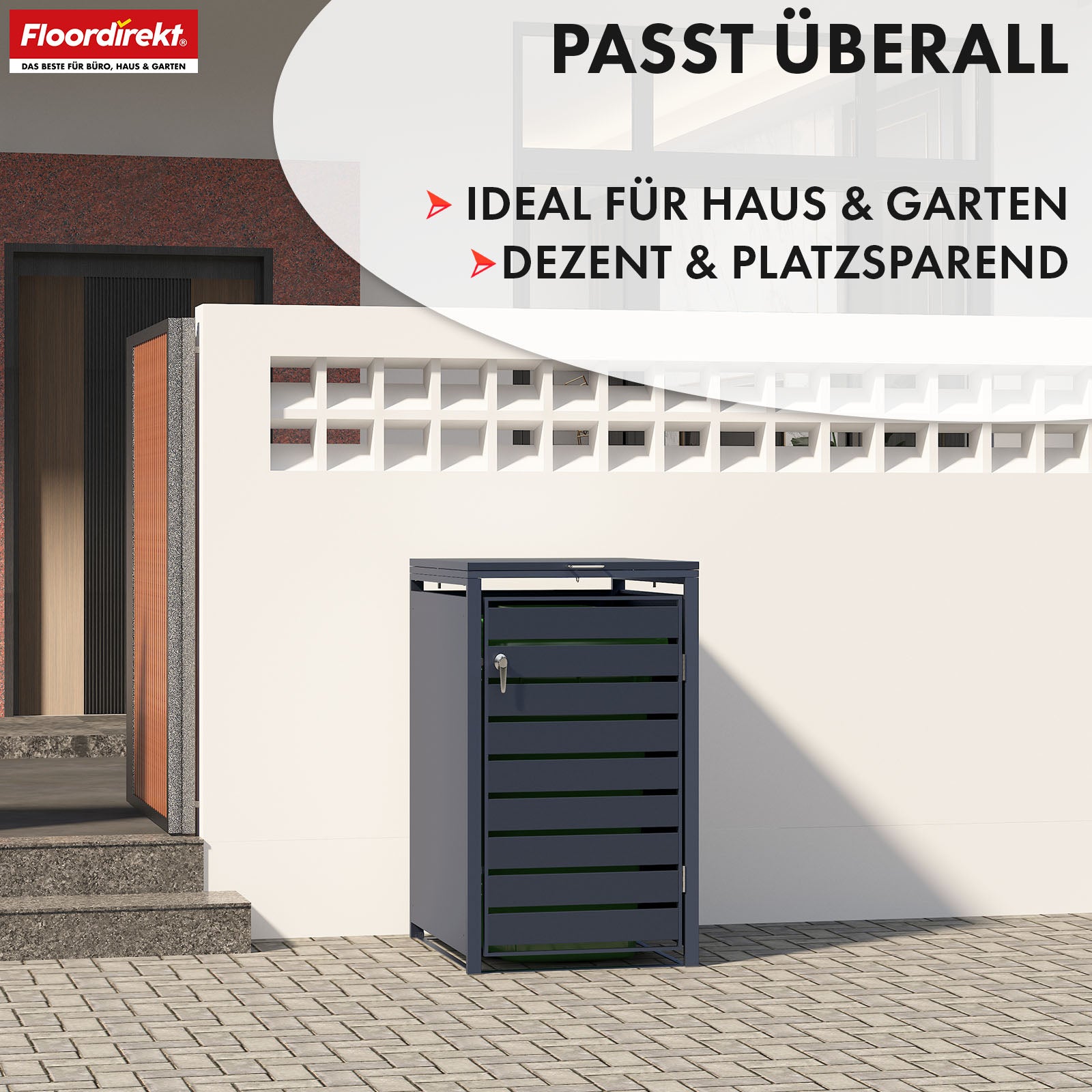 Mülltonnenbox | Magnus | Wetterfeste Anthrazitfarbene Mülltonnenverkleidung mit Edelstahlrahmen | 1–3 Türen | Für 60–240 L Mülltonnen geeignet
