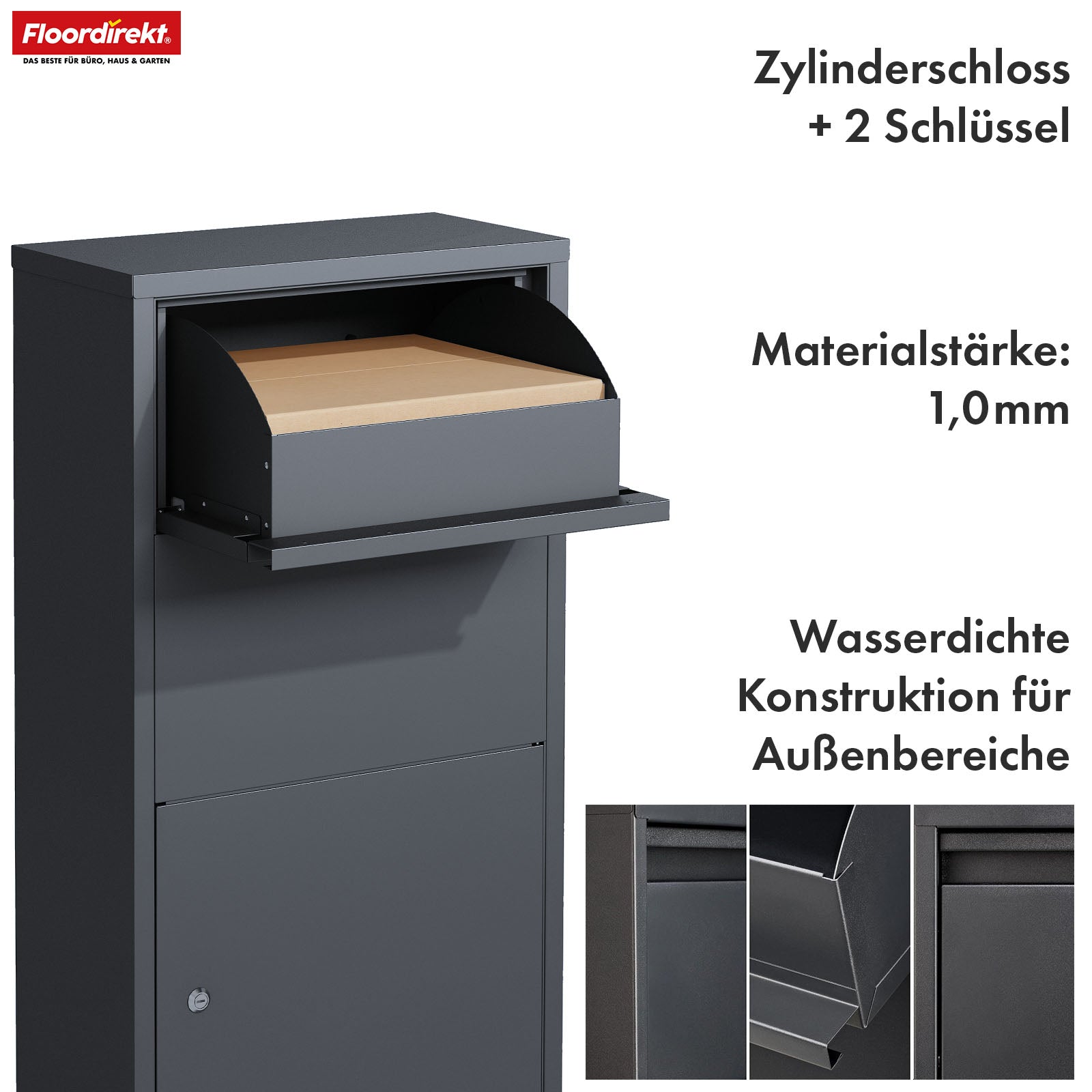 Paketbox | Clement | Praktische Paketkasten mit Klappensystem & Schloss | Wetterfest & einfach zu montieren