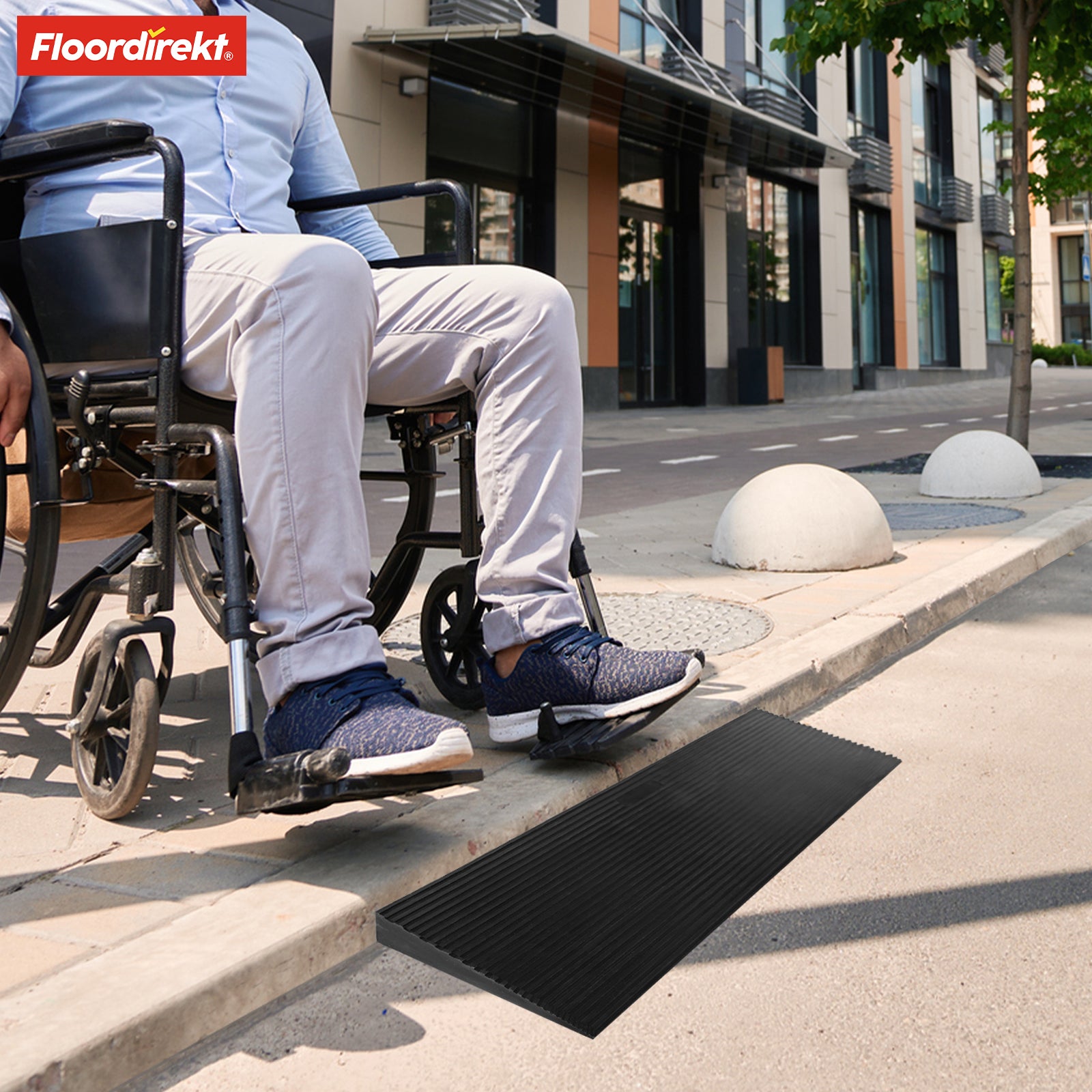 Schwellenrampe | Andes | Rollstuhlrampe aus recyceltem Gummi, rutschfest und barrierefrei, für Innen- und Außenbereich | 90 x 20 x 3 cm