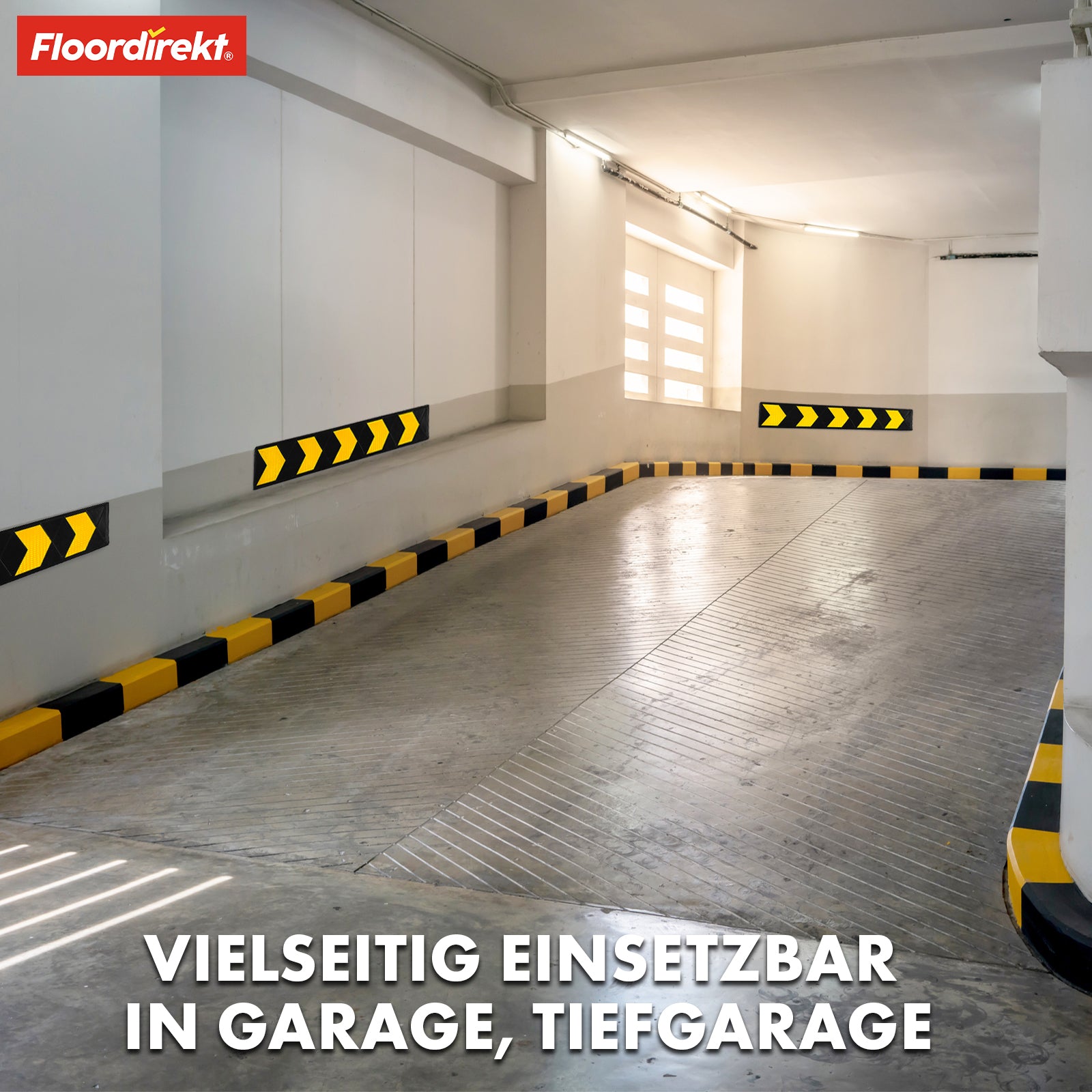 Wandschutz | Aoraki | Robuster Rammschutz mit reflektierenden Pfeilen für Garagen & Parkhäuser