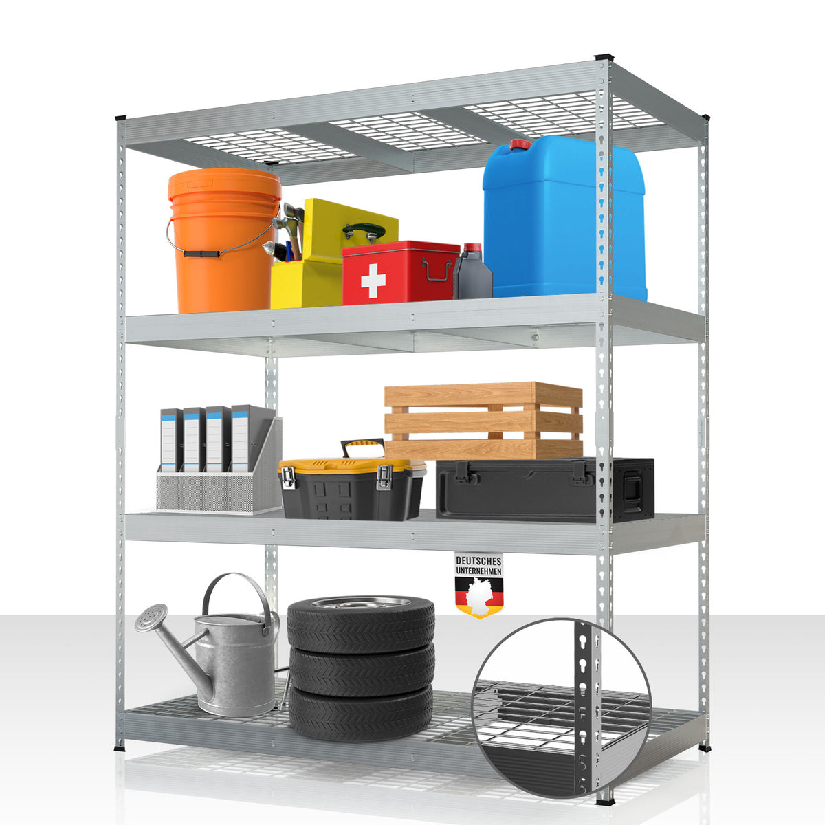 Schwerlastregal | Yukon Rivet | Stahlregal mit Gitterböden | 250–350 kg Tragkraft je Etage | Verschiedene Größen & Farben