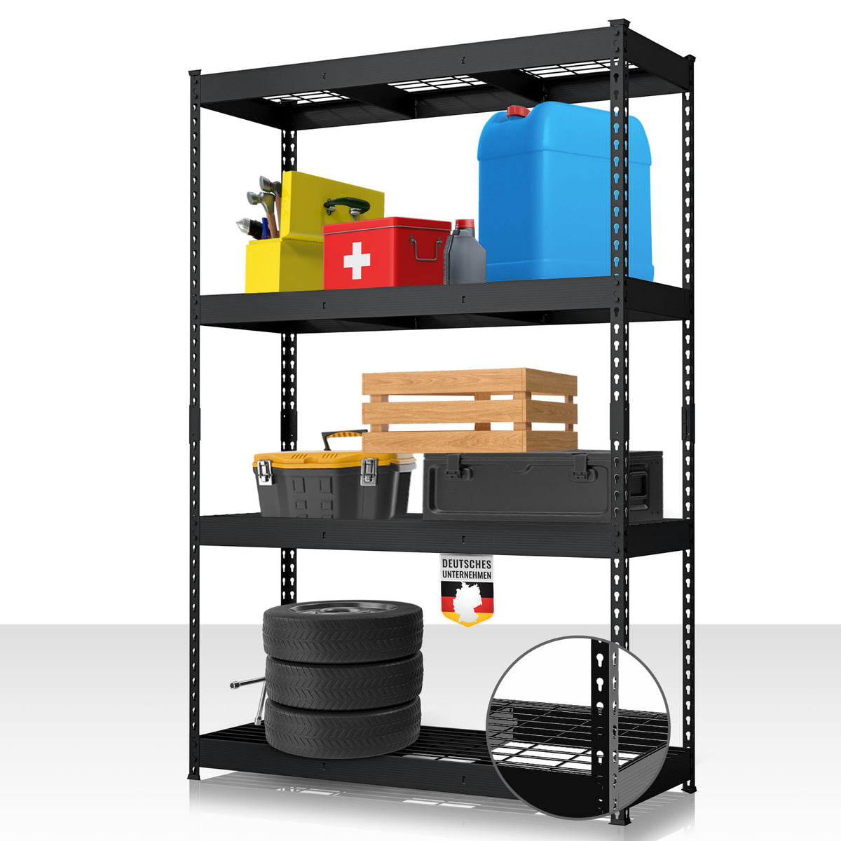 Schwerlastregal | Yukon Rivet | Stahlregal mit Gitterböden | 250–350 kg Tragkraft je Etage | Verschiedene Größen & Farben