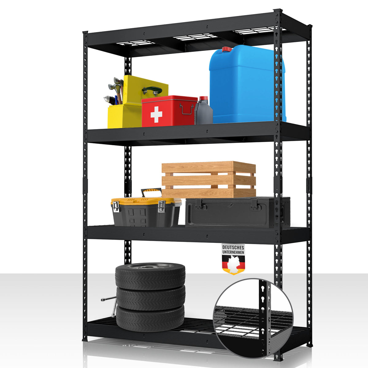 Schwerlastregal | Yukon Rivet | Stahlregal mit Gitterböden | 250–350 kg Tragkraft je Etage | Verschiedene Größen & Farben