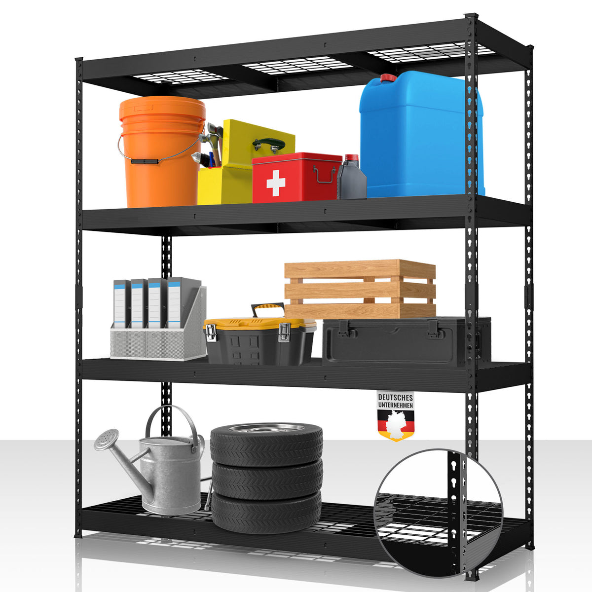 Schwerlastregal | Yukon Rivet | Stahlregal mit Gitterböden | 250–350 kg Tragkraft je Etage | Verschiedene Größen & Farben