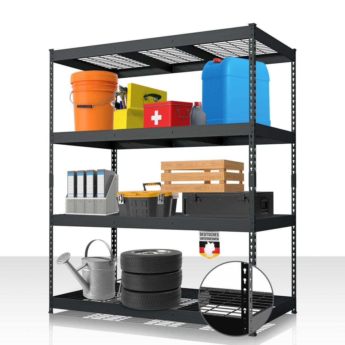 Schwerlastregal | Yukon Rivet | Stahlregal mit Gitterböden | 250–350 kg Tragkraft je Etage | Verschiedene Größen & Farben