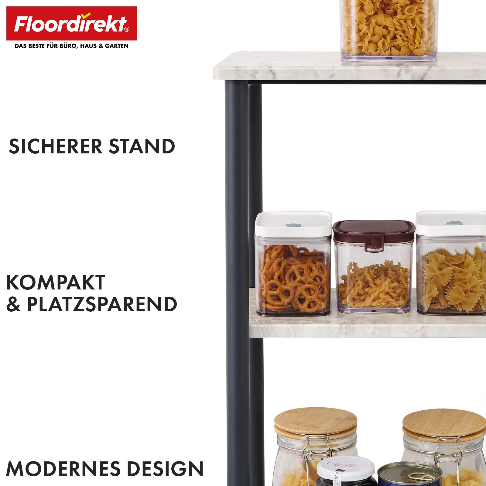 Standregal | Charles | Modernes Regal in Marmor-Optik mit stabiler Stahlkonstruktion | In 3 oder 4 Etagen erhältlich