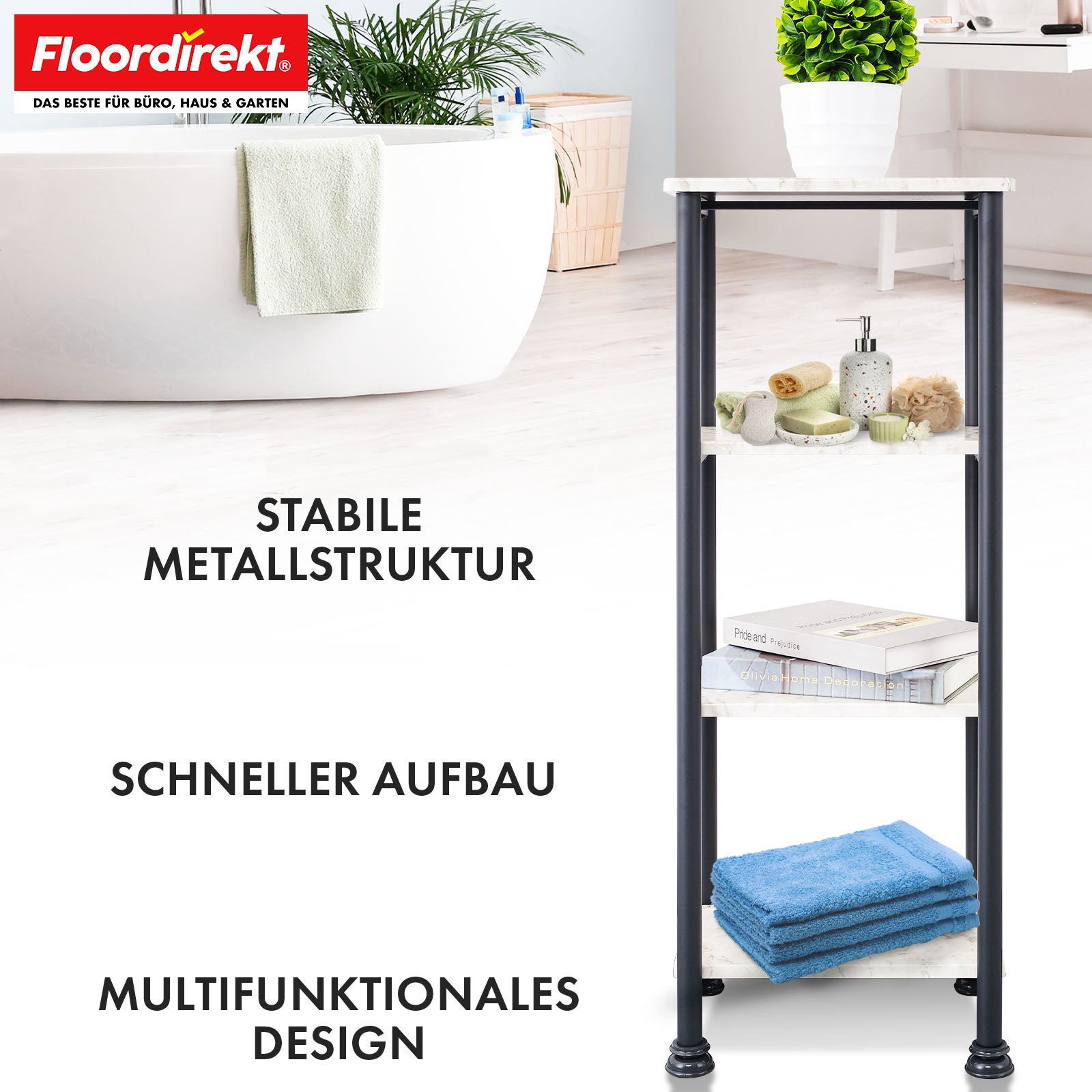 Standregal | Charles | Modernes Regal in Marmor-Optik mit stabiler Stahlkonstruktion | In 3 oder 4 Etagen erhältlich