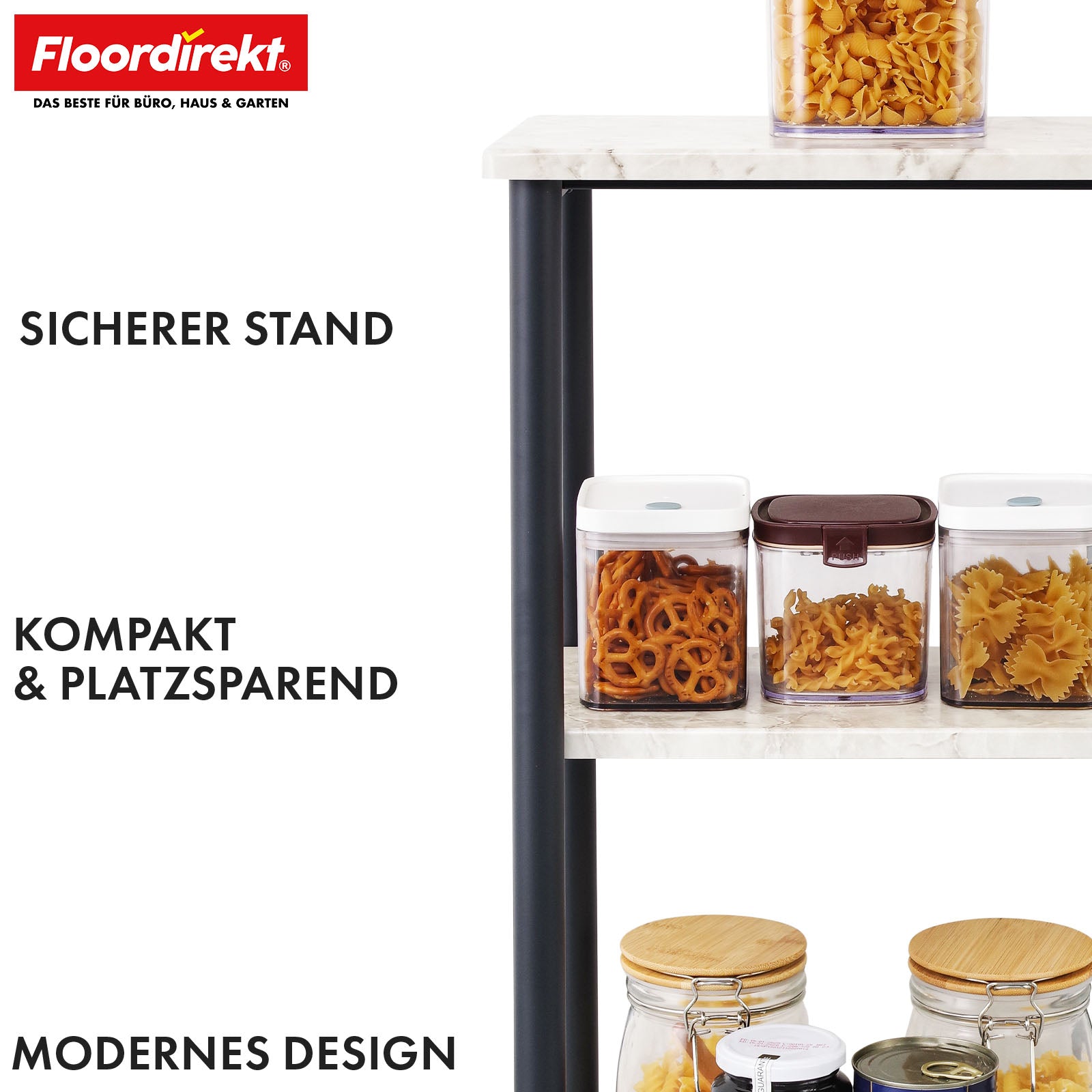 Standregal | Charles | Modernes Regal in Marmor-Optik mit stabiler Stahlkonstruktion | In 3 oder 4 Etagen erhältlich