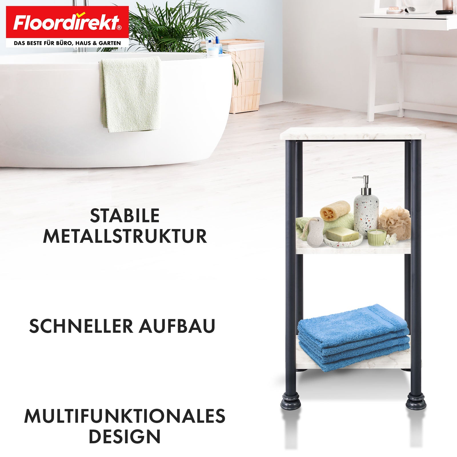 Standregal | Charles | Modernes Regal in Marmor-Optik mit stabiler Stahlkonstruktion | In 3 oder 4 Etagen erhältlich