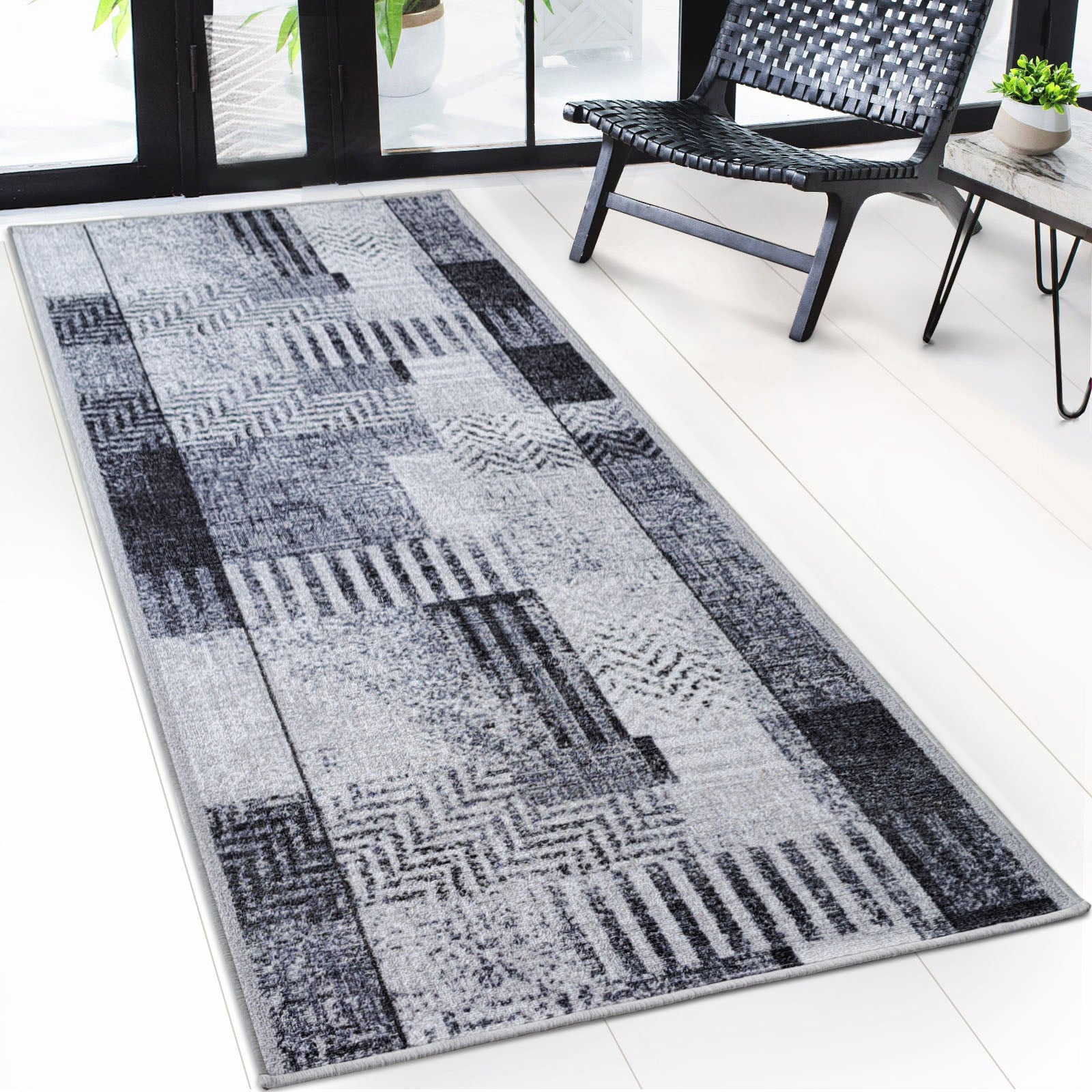 Teppich-Läufer auf Maß | Cordoba | Grautöne mit Muster | rutschfest & robust | 80 cm Breite