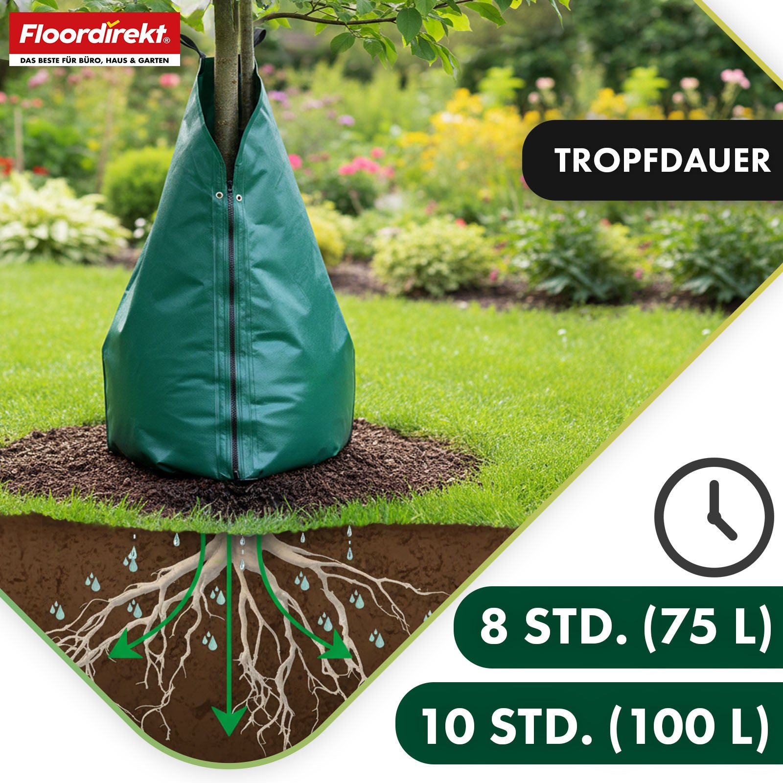 Bewässerungsbeutel für Bäume | 75L & 100L Wassersack mit Tropfsystem | Wiederverwendbarer Baumbewässerungssack aus PVC