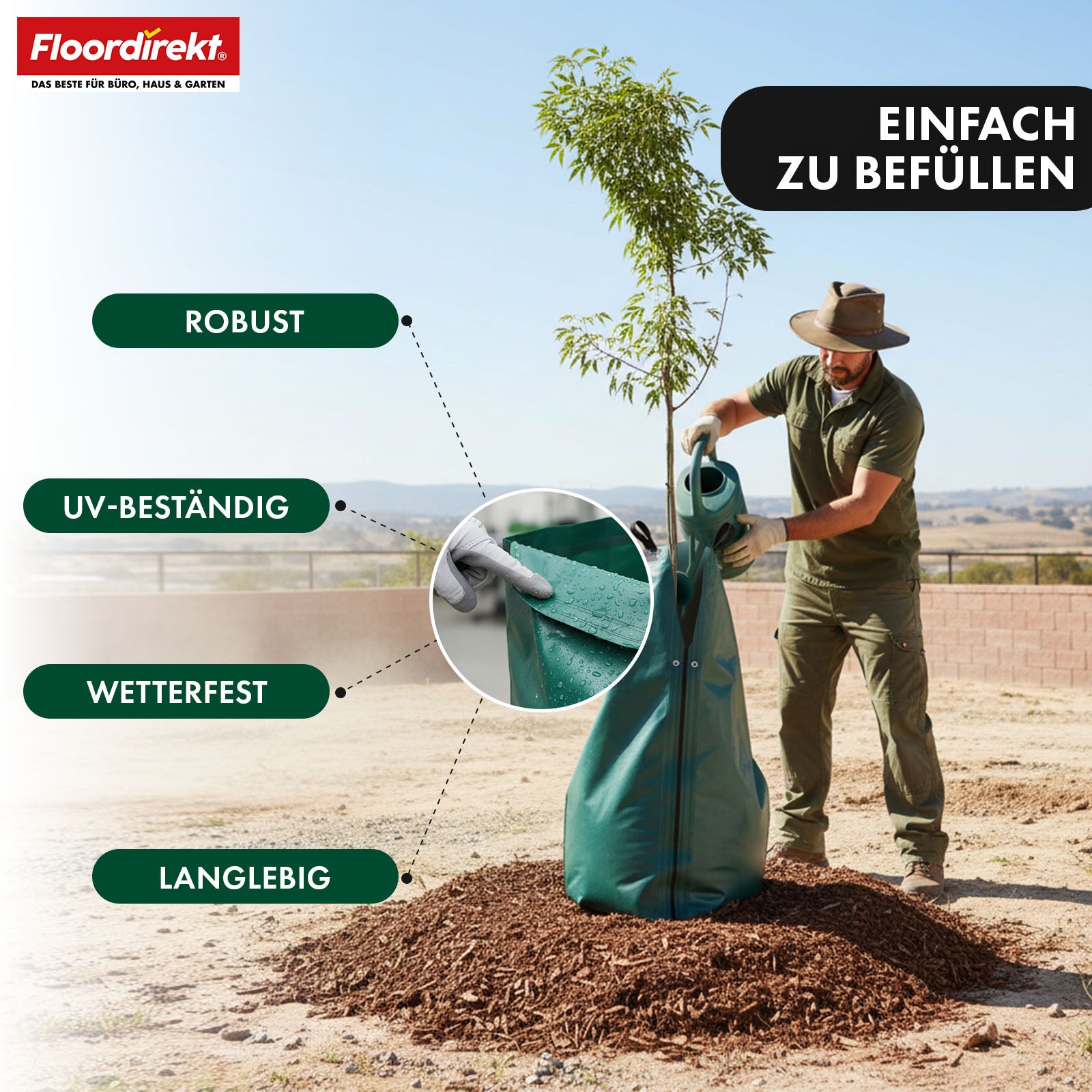 Bewässerungsbeutel für Bäume | 75L & 100L Wassersack mit Tropfsystem | Wiederverwendbarer Baumbewässerungssack aus PVC
