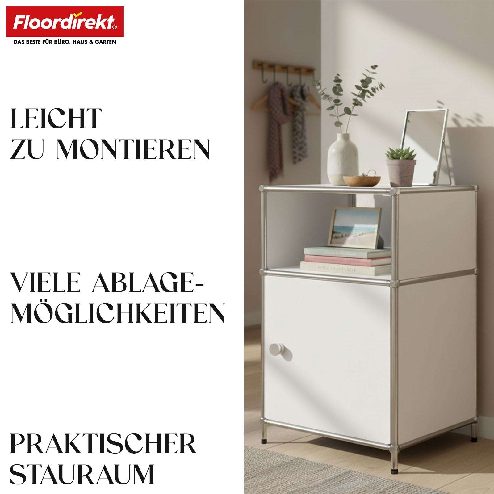 Metallregal | Concept Epure MK-040 | 3-stöckiges Aufbewahrungsregal mit Tür & & Ablageflächen | In mehreren Farben erhältlich