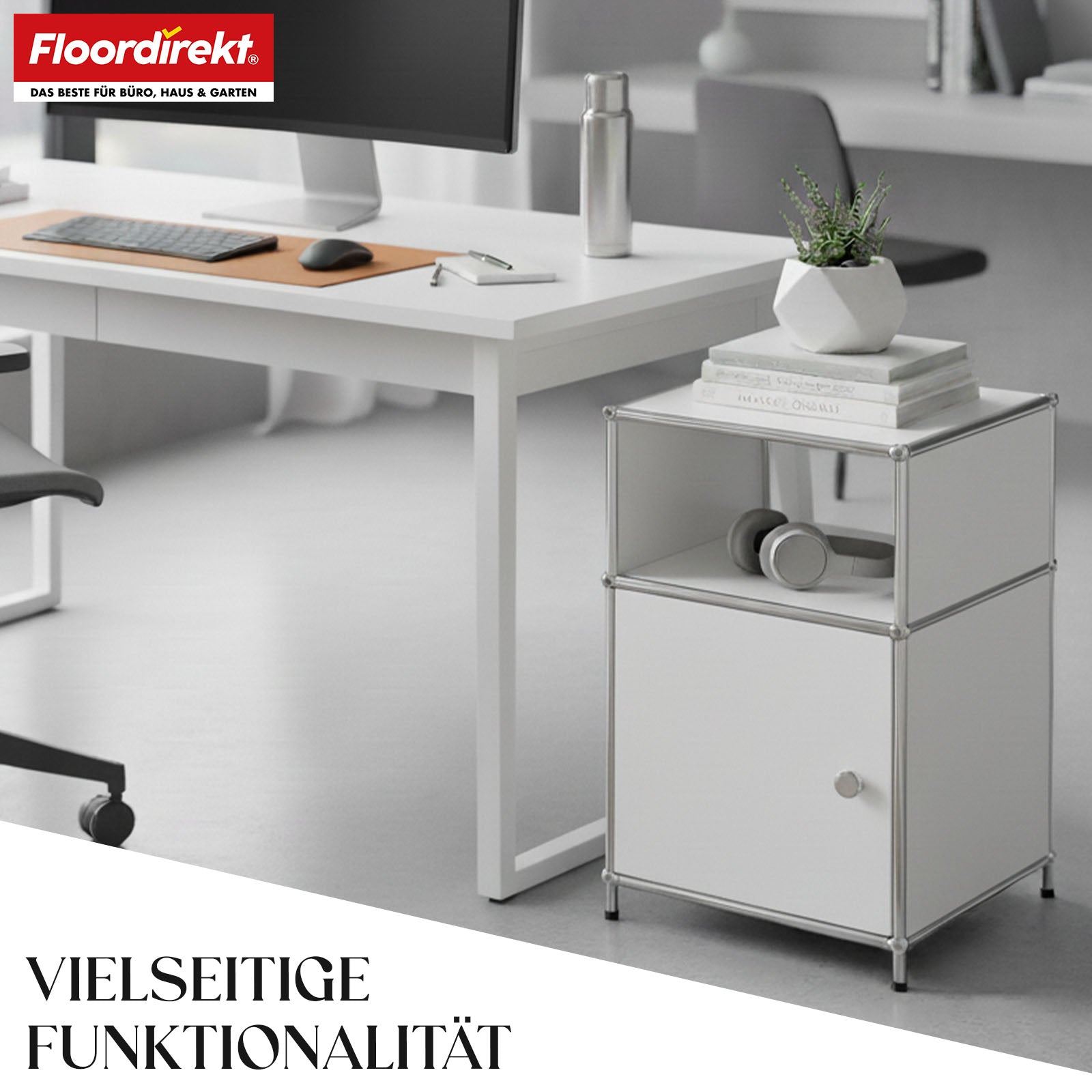 Metallregal | Concept Epure MK-040 | 3-stöckiges Aufbewahrungsregal mit Tür & & Ablageflächen | In mehreren Farben erhältlich