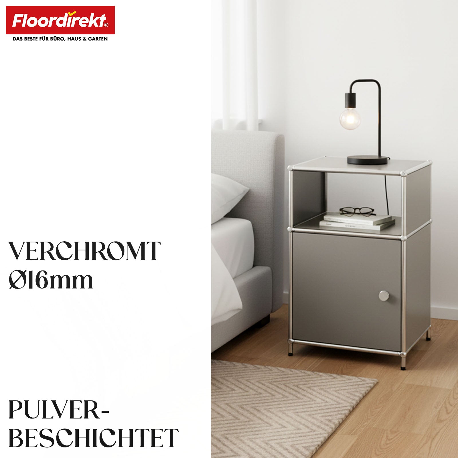 Metallregal | Concept Epure MK-040 | 3-stöckiges Aufbewahrungsregal mit Tür & & Ablageflächen | In mehreren Farben erhältlich