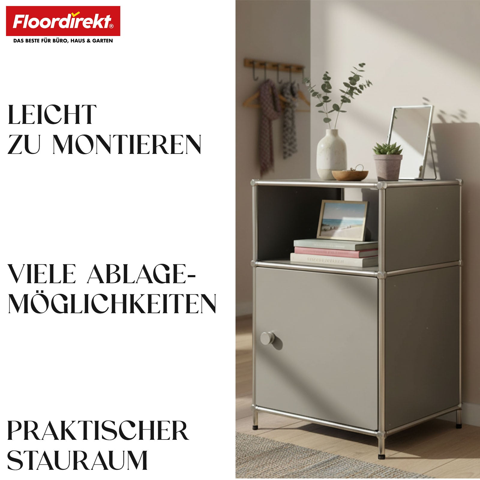 Metallregal | Concept Epure MK-040 | 3-stöckiges Aufbewahrungsregal mit Tür & & Ablageflächen | In mehreren Farben erhältlich