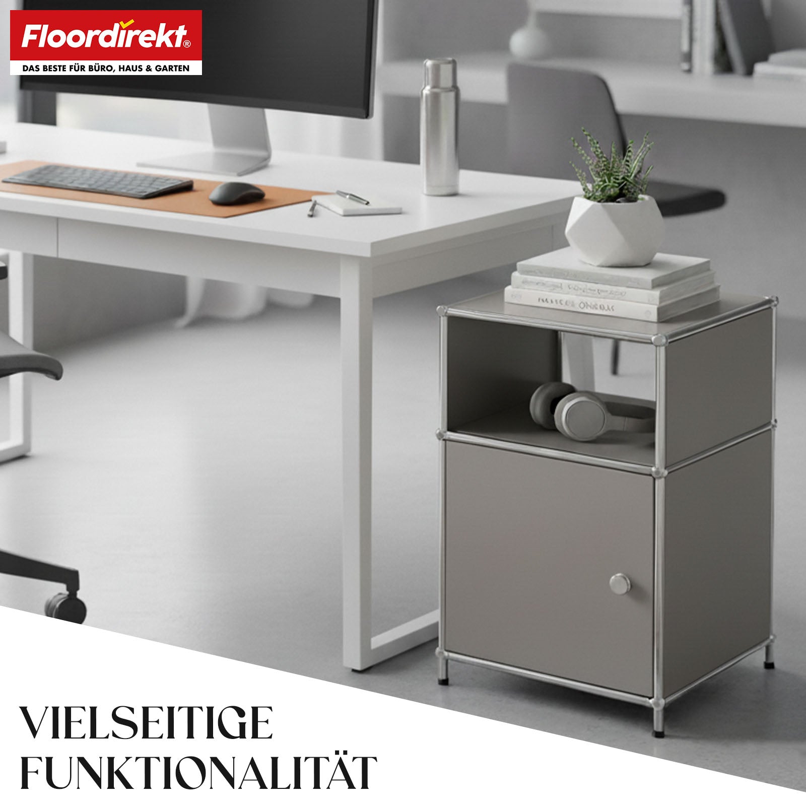 Metallregal | Concept Epure MK-040 | 3-stöckiges Aufbewahrungsregal mit Tür & & Ablageflächen | In mehreren Farben erhältlich