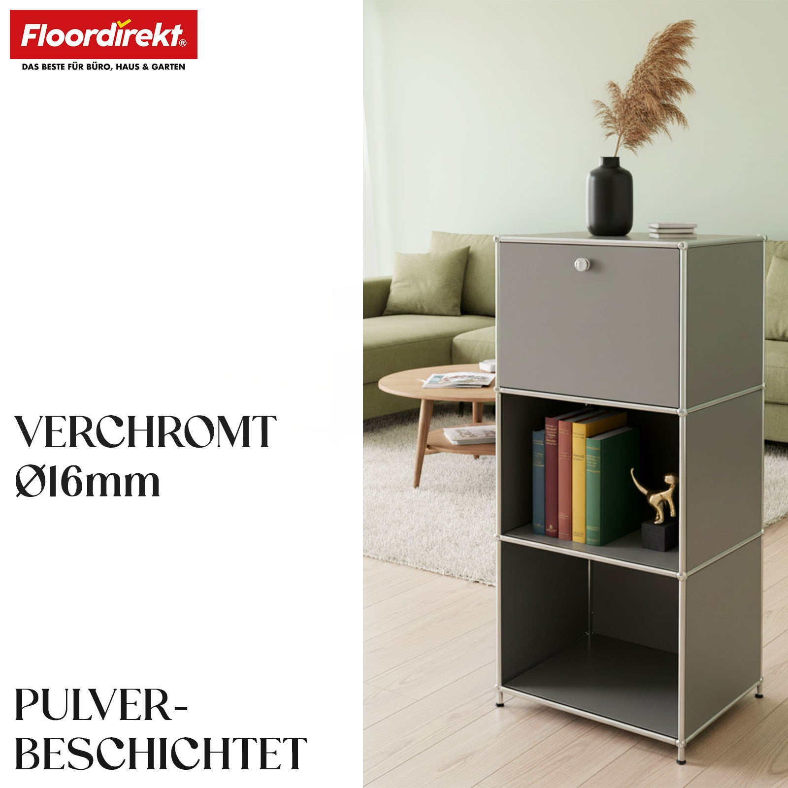 Metallregal | Concept Epure MK-107 | 4-stöckiges Aufbewahrungsregal mit verschließbarem Fach & Ablagen | In verschiedenen Farben
