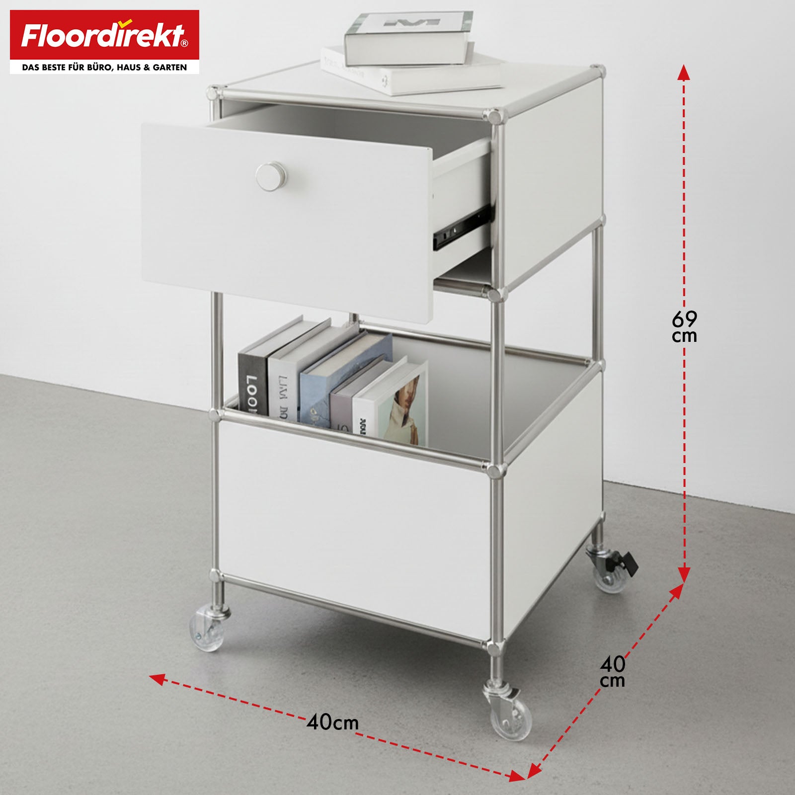 Metallregal | Concept Epure MK-145 | 3-stöckiger Rollcontainer mit Schublade & Ablagen | In mehreren Farben erhältlich