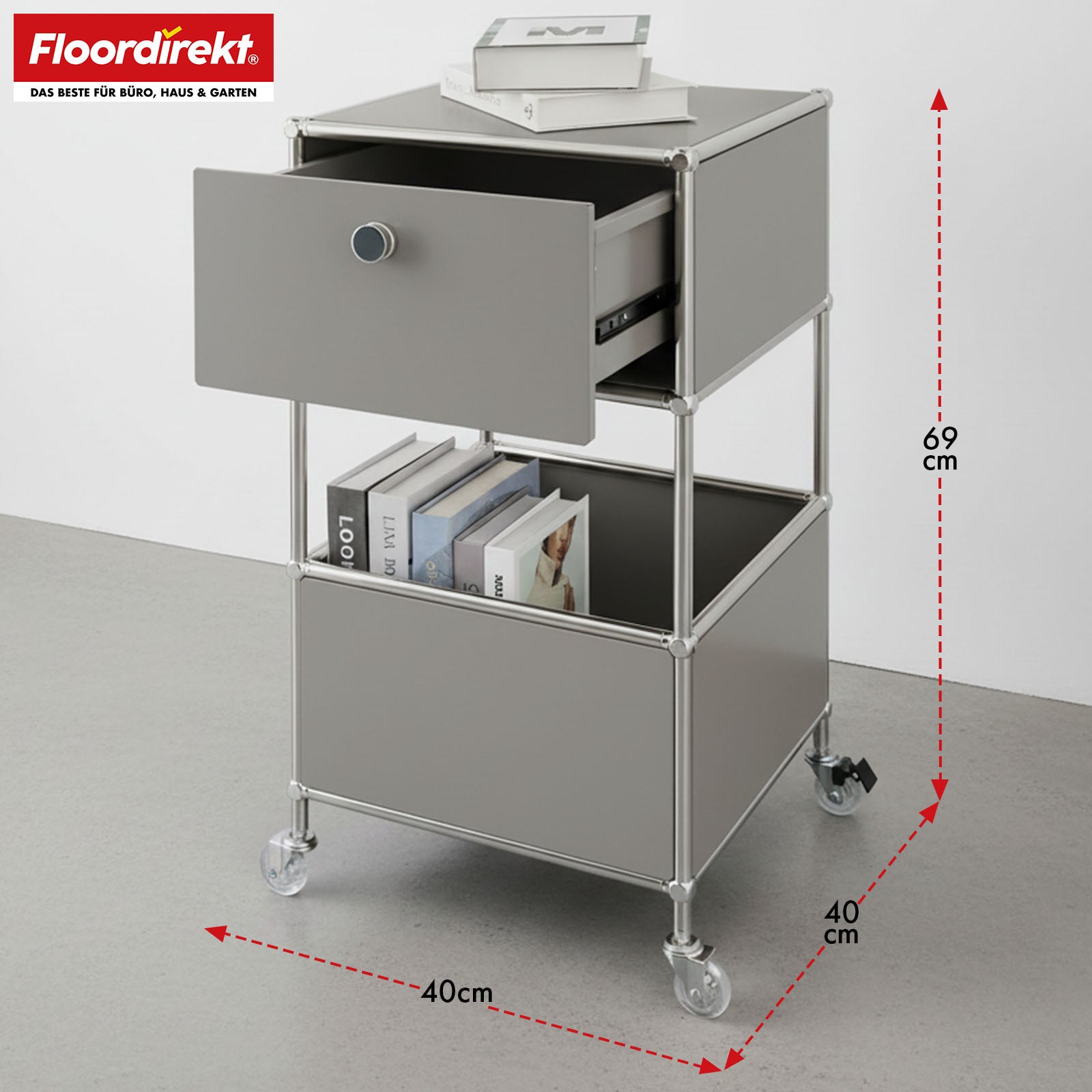 Metallregal | Concept Epure MK-145 | 3-stöckiger Rollcontainer mit Schublade & Ablagen | In mehreren Farben erhältlich
