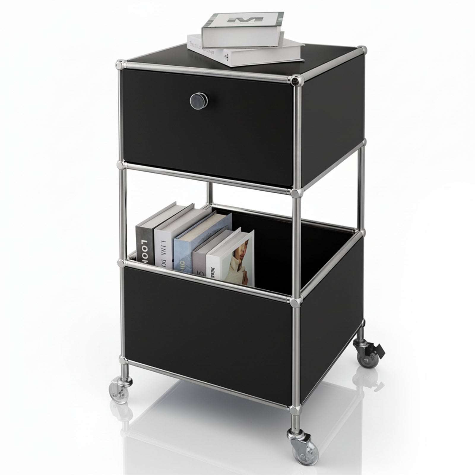 Metallregal | Concept Epure MK-145 | 3-stöckiger Rollcontainer mit Schublade & Ablagen | In mehreren Farben erhältlich