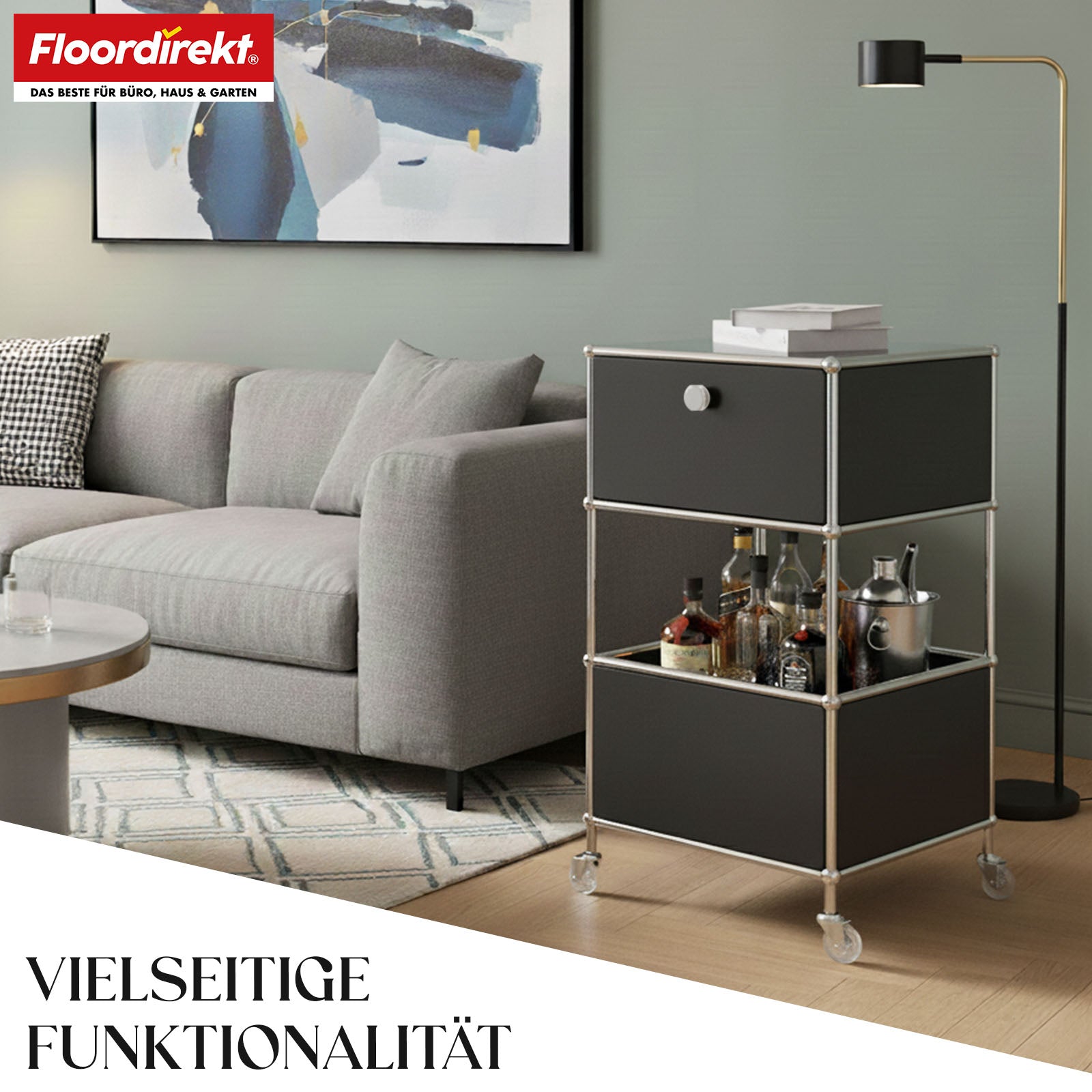 Metallregal | Concept Epure MK-145 | 3-stöckiger Rollcontainer mit Schublade & Ablagen | In mehreren Farben erhältlich