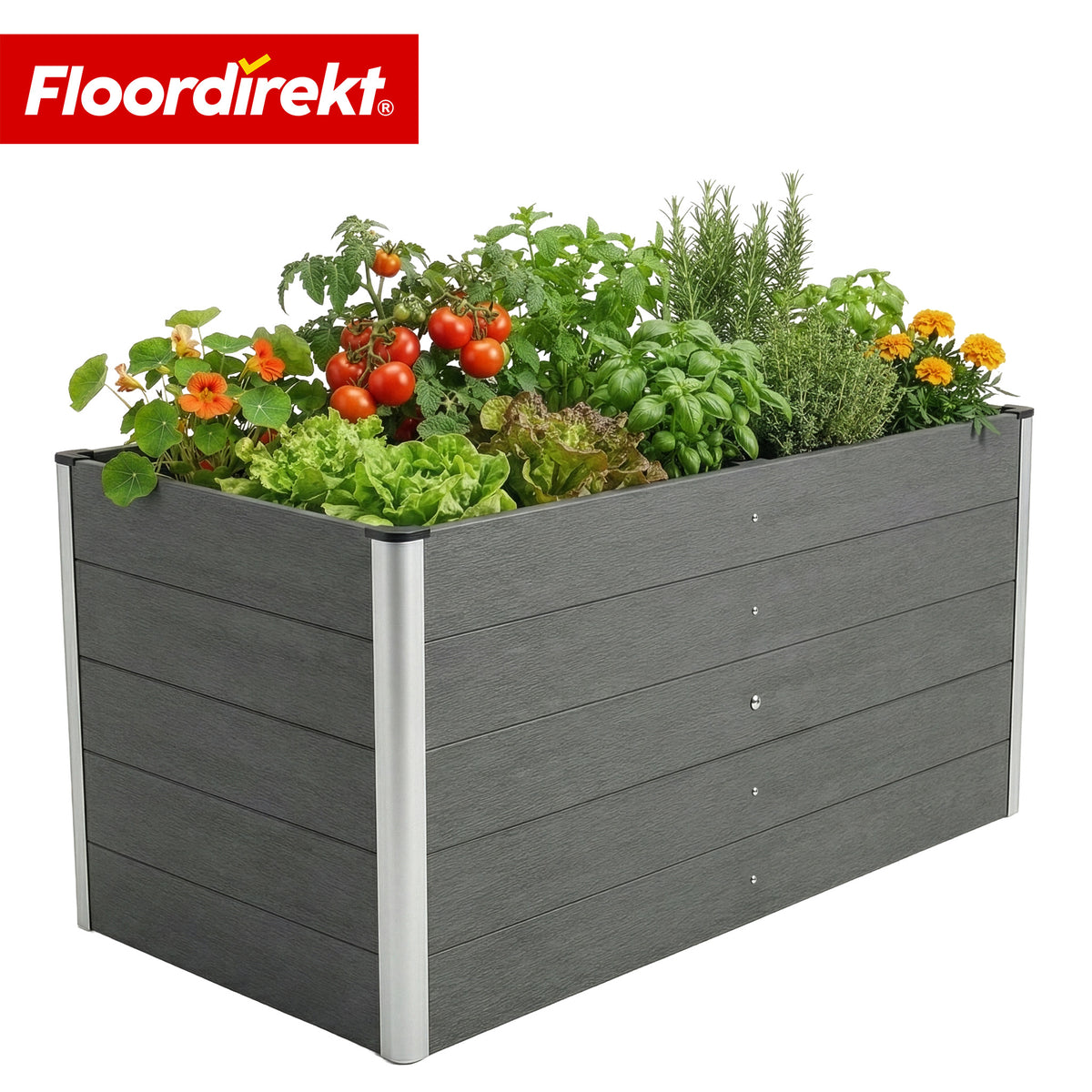 WPC-Hochbeet | Delos | 150 x 70 x 75 cm | Extra stabil mit Stützstange | Anthrazit | Mit Aluminium-Eckprofilen