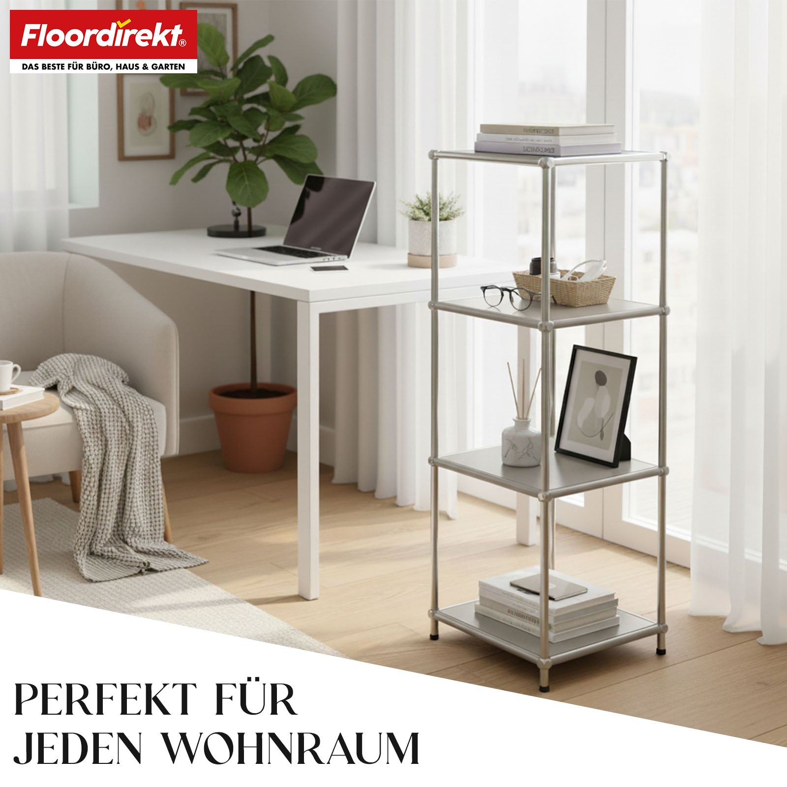 Metallregal | Concept Epure MK-005 | 4-stöckiges Ablageregal mit offenen Ablagen | In mehreren Farben erhältlich