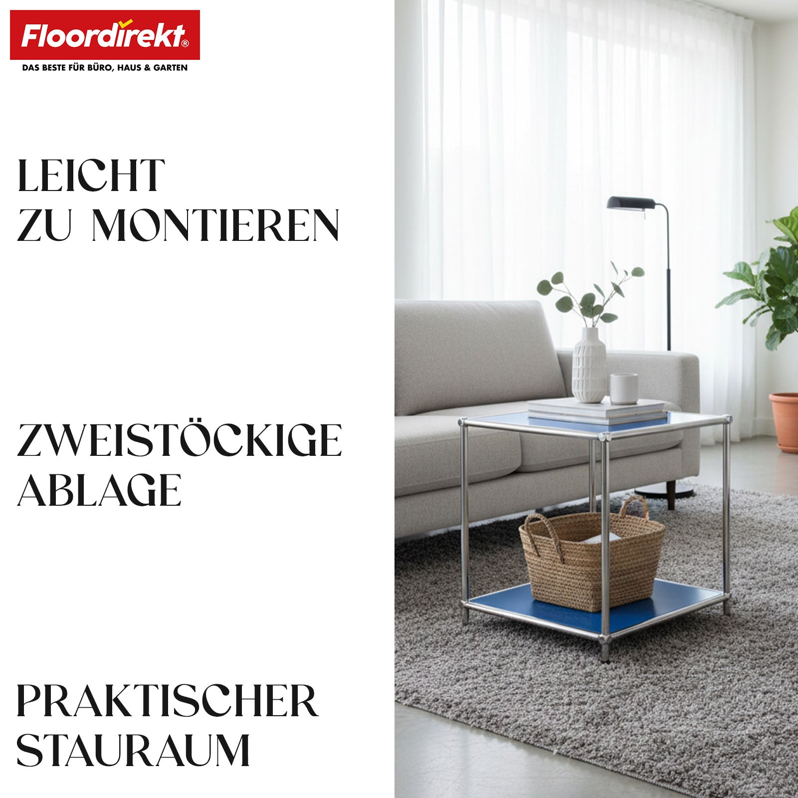 Metallregal | Concept Epure MK-012 | Offenes Beistell- & Aufbewahrungsregal mit 2 Ablagen | In mehreren Farben erhältlich