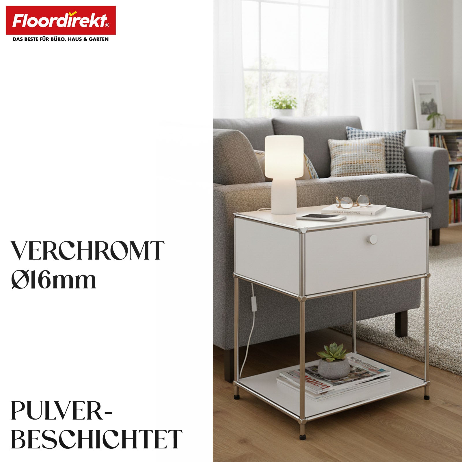 Metallregal | Concept Epure MK-139 | Beistell- & Aufbewahrungsregal mit Schublade & Ablagen | In mehreren Farben erhältlich