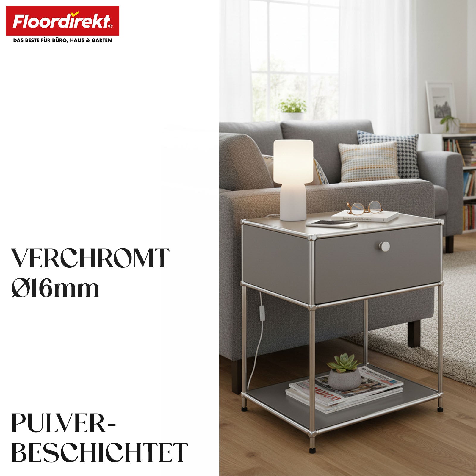 Metallregal | Concept Epure MK-139 | Beistell- & Aufbewahrungsregal mit Schublade & Ablagen | In mehreren Farben erhältlich