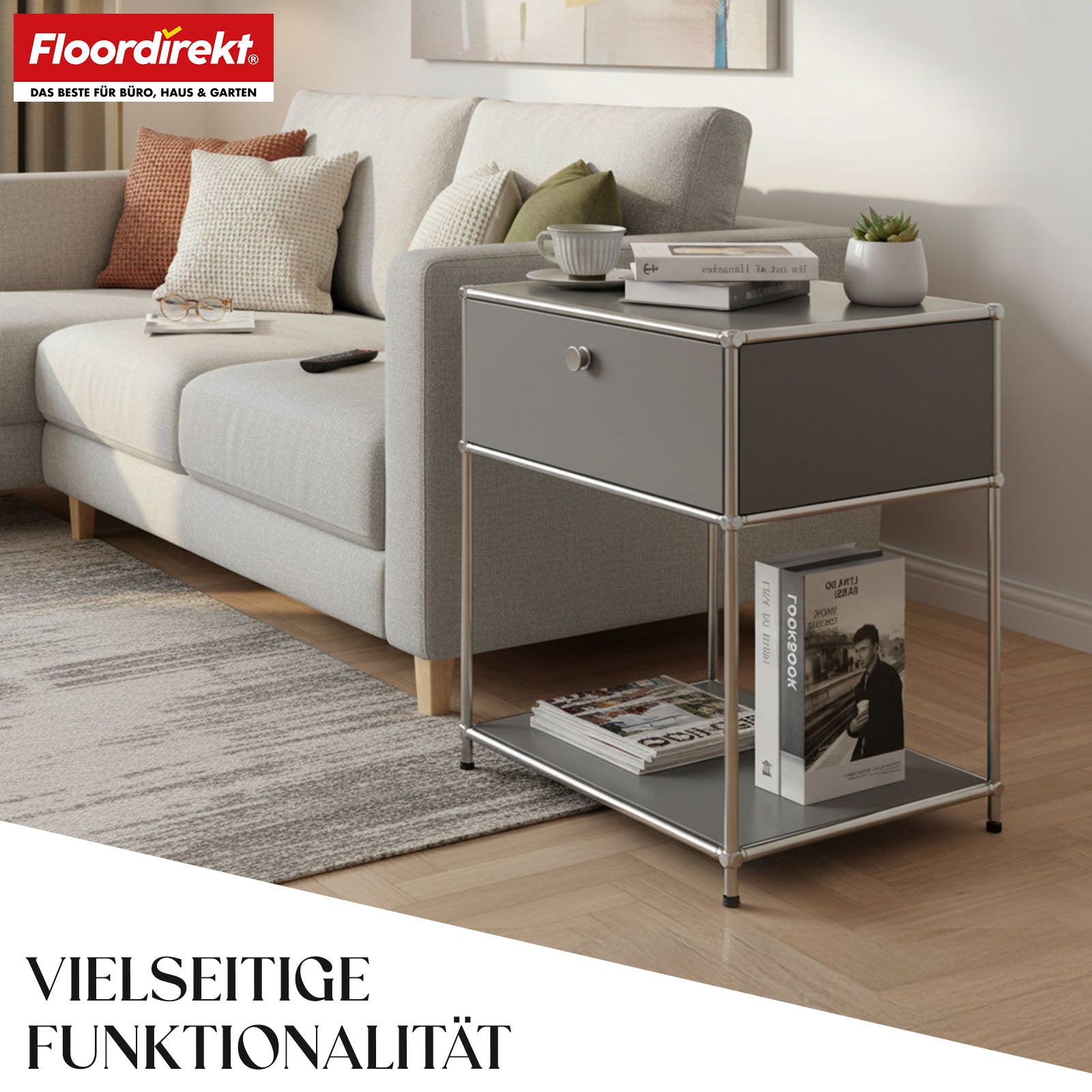 Metallregal | Concept Epure MK-139 | Beistell- & Aufbewahrungsregal mit Schublade & Ablagen | In mehreren Farben erhältlich