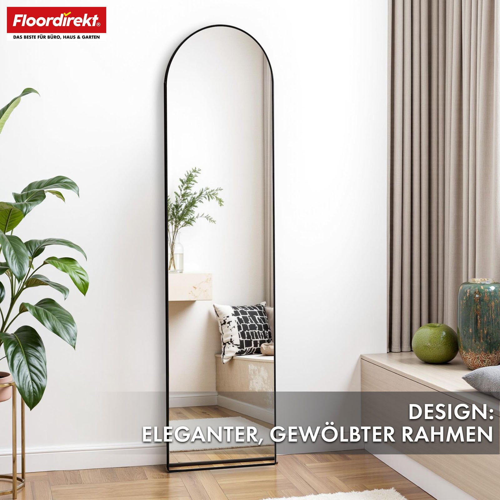 Ganzkörperspiegel | Madison | Schwarzer gewölbter Aluminiumrahmen | Freistehend & Wandmontage