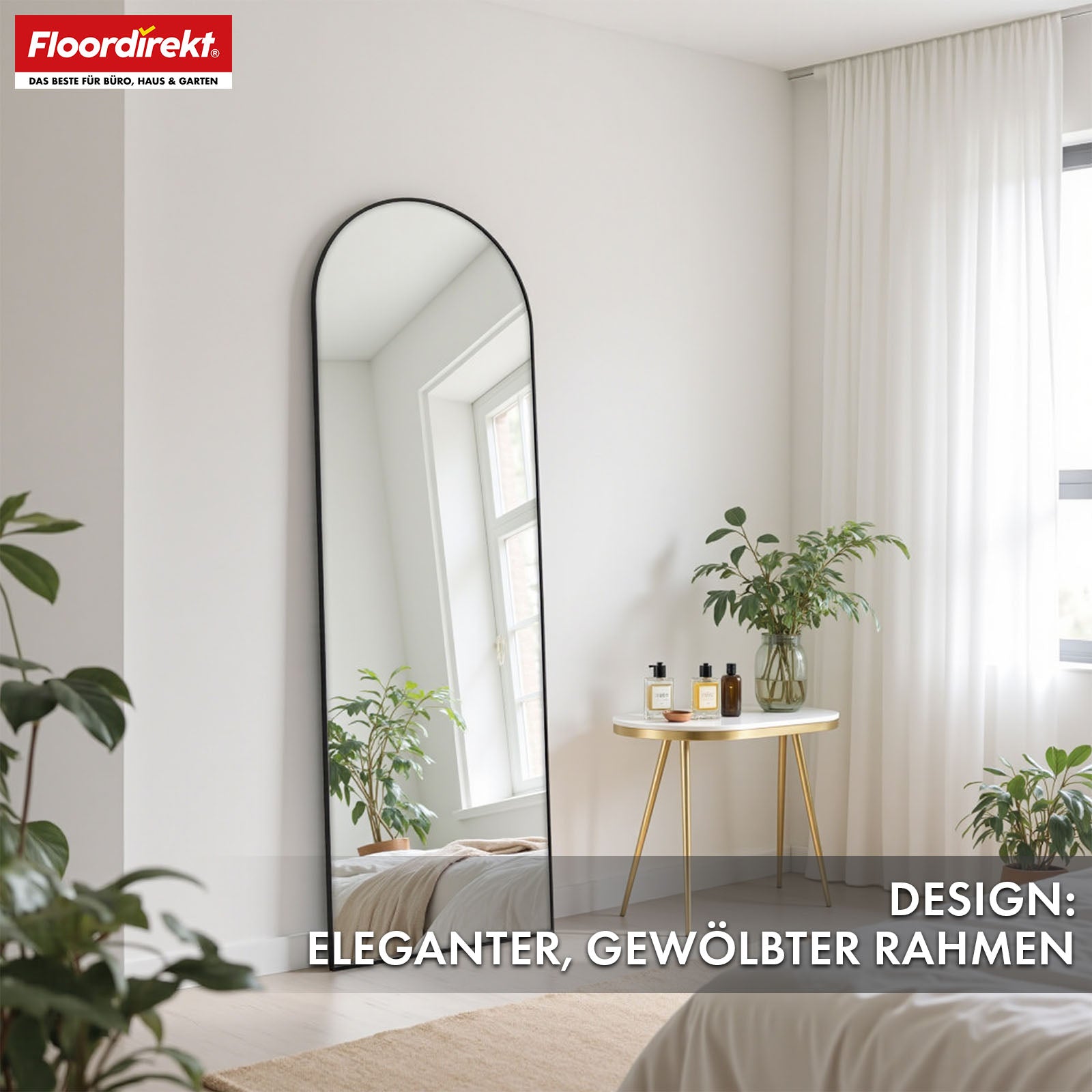 Ganzkörperspiegel | Madison | Schwarzer gewölbter Aluminiumrahmen | Freistehend & Wandmontage