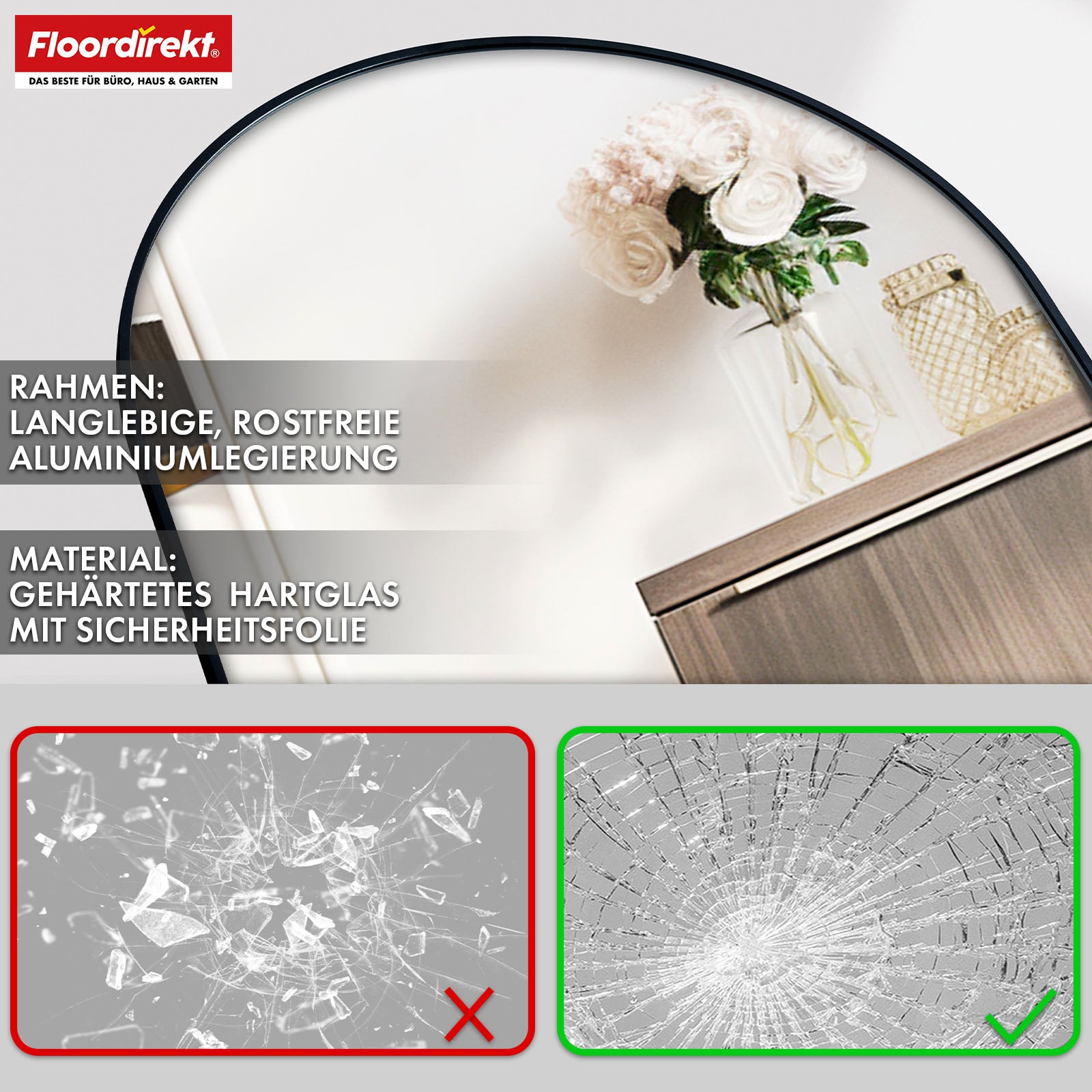 Ganzkörperspiegel | Madison | Schwarzer gewölbter Aluminiumrahmen | Freistehend & Wandmontage