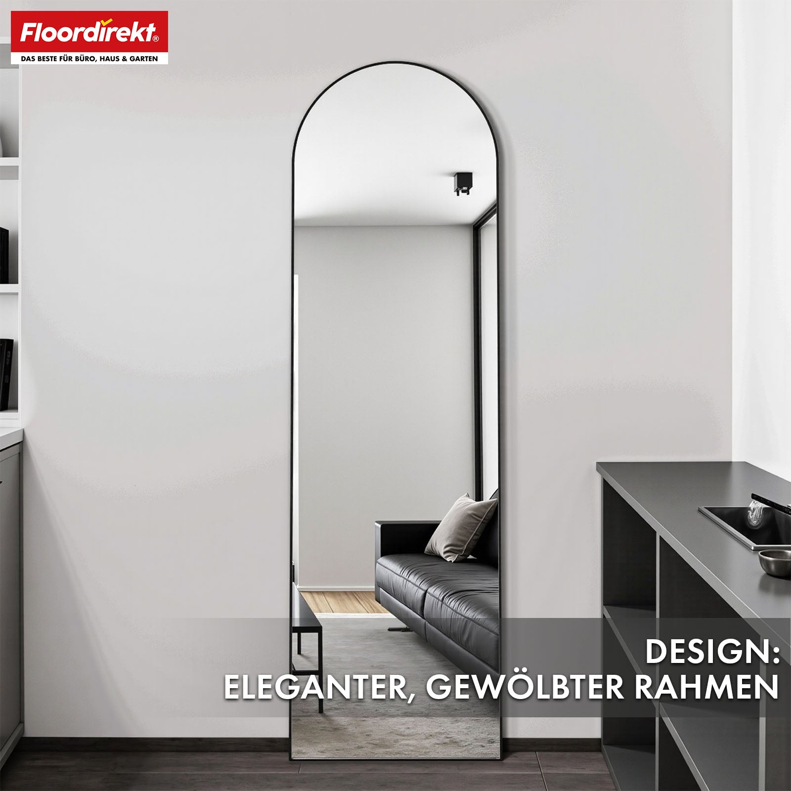 Ganzkörperspiegel | Madison | Schwarzer gewölbter Aluminiumrahmen | Freistehend & Wandmontage