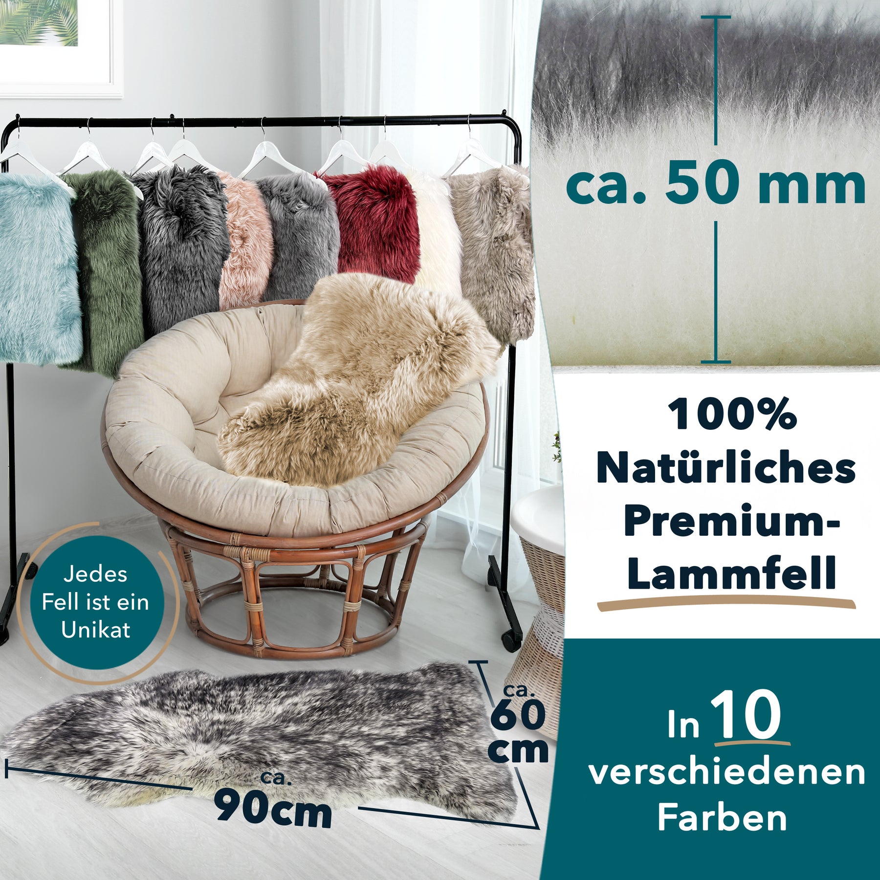 Schaffell Audrey | Zertifizierte Premium-Qualität | Individuell einsetzbar | In verschiedenen Farben