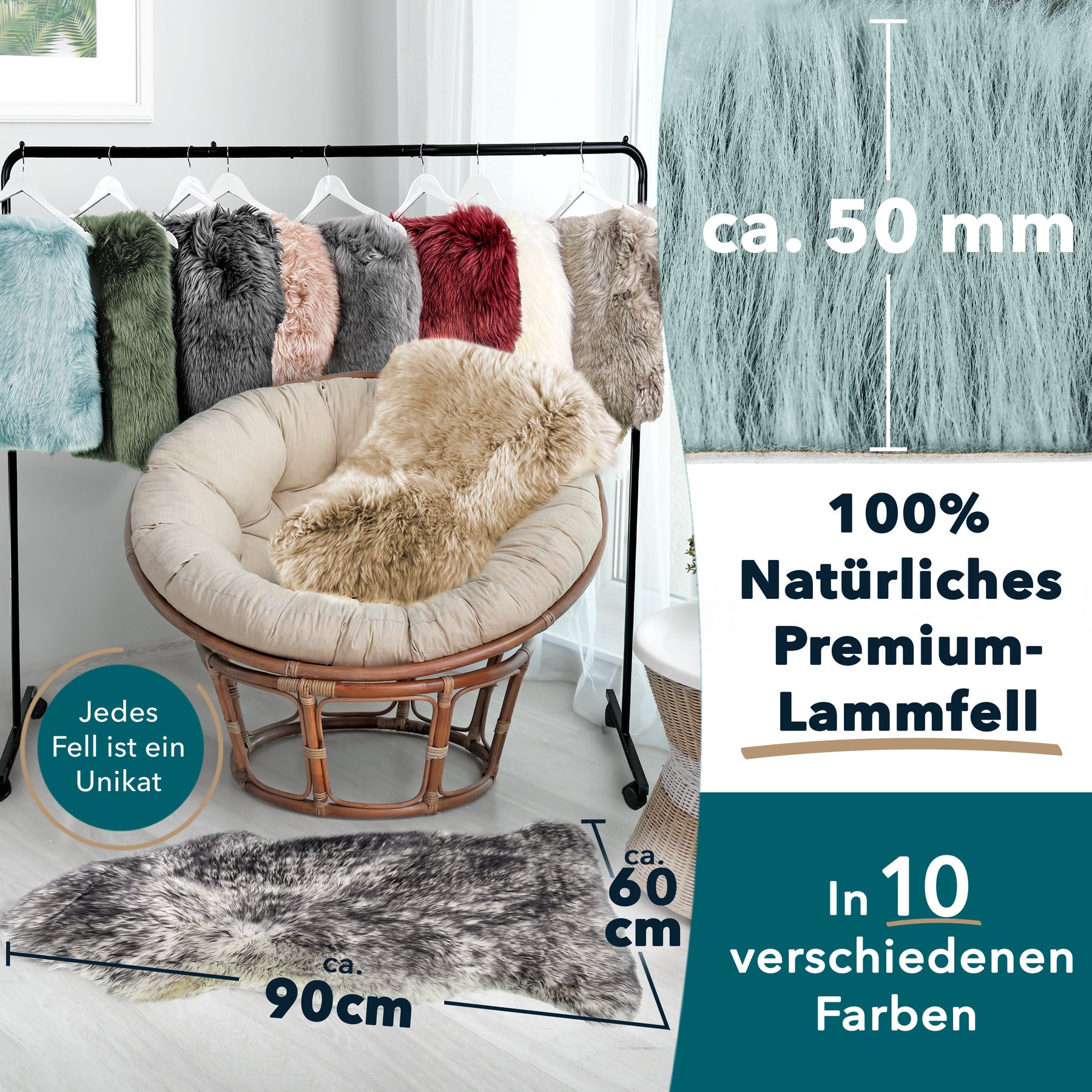 Schaffell Audrey | Zertifizierte Premium-Qualität | Individuell einsetzbar | In verschiedenen Farben