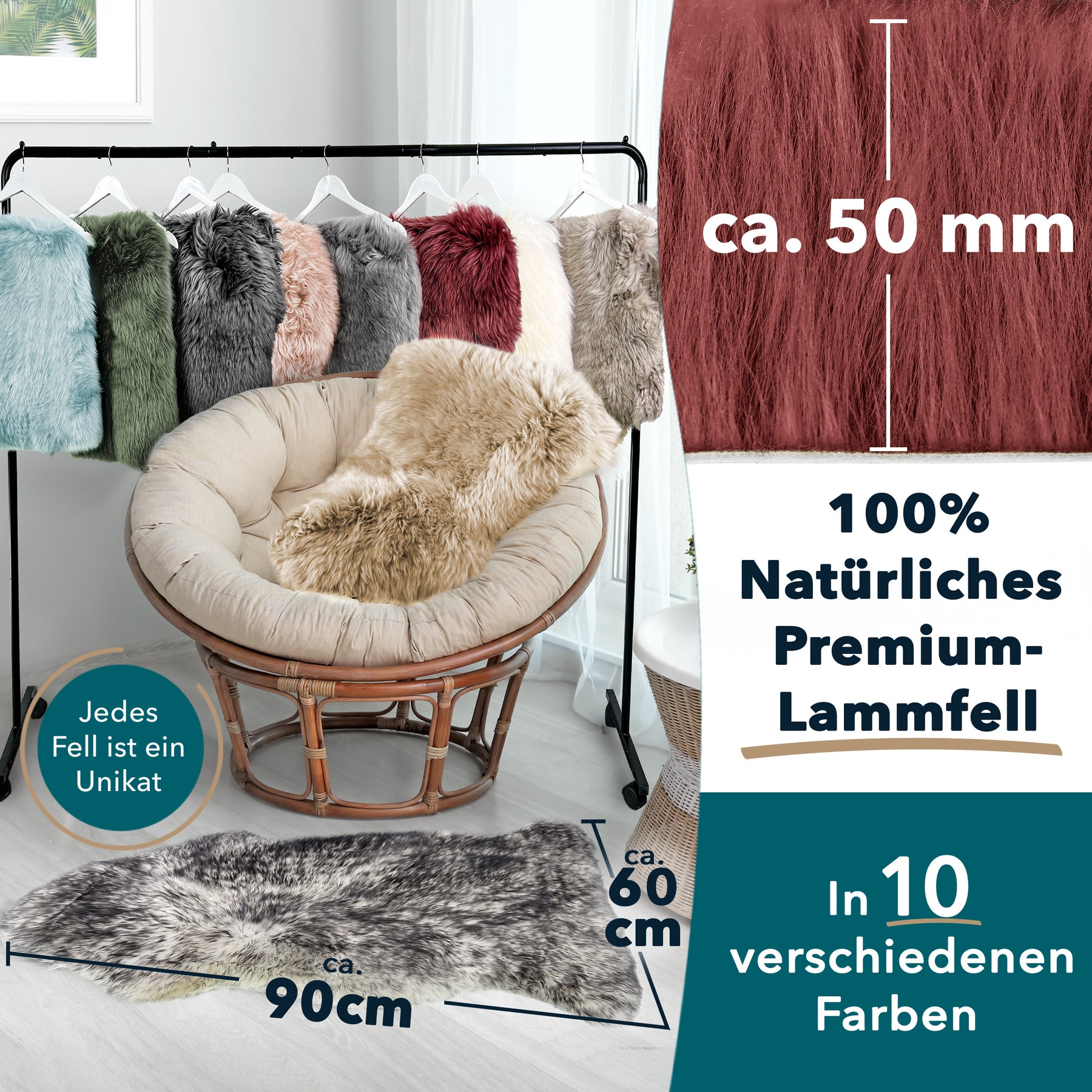 Schaffell Audrey | Zertifizierte Premium-Qualität | Individuell einsetzbar | In verschiedenen Farben