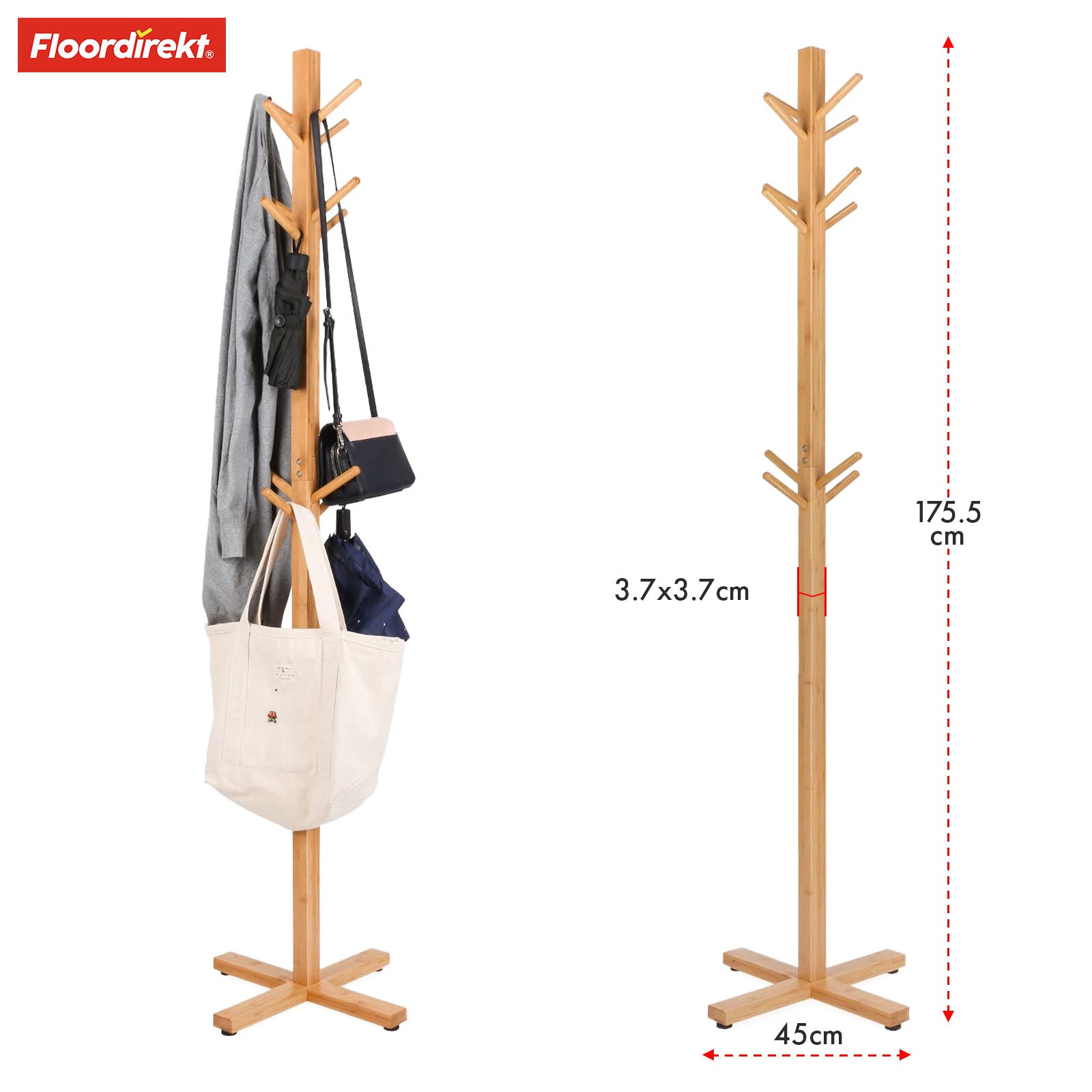 Bambus-Garderobenständer | Oregon | 12 Haken, Platzsparendes Design, Umweltfreundlich