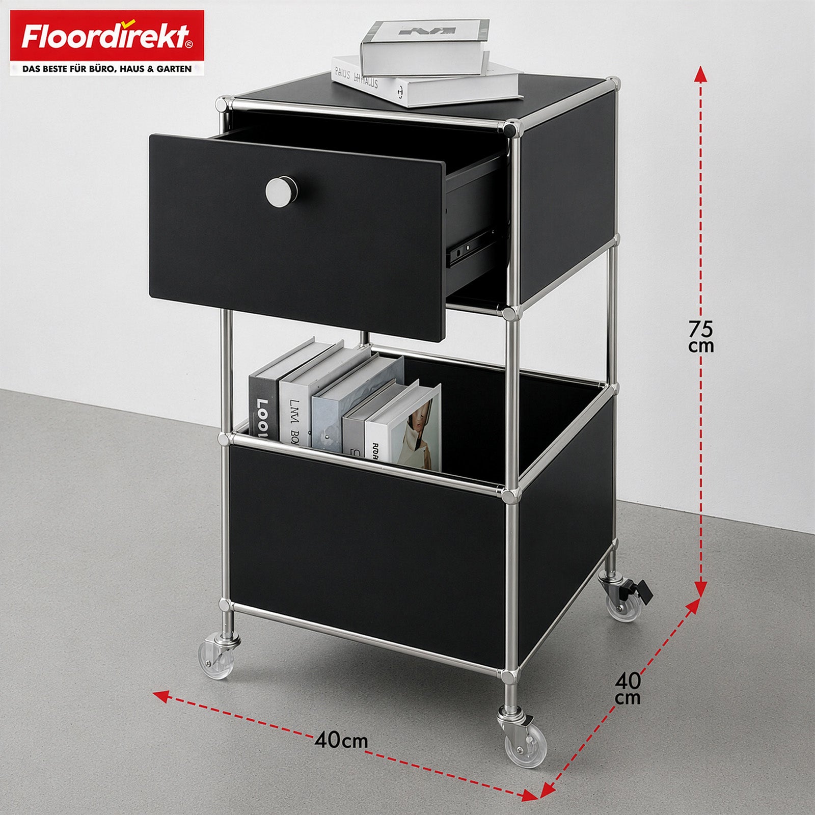 Metallregal | Concept Epure MK-145 | 3-stöckiger Rollcontainer mit Schublade & Ablagen | In mehreren Farben erhältlich