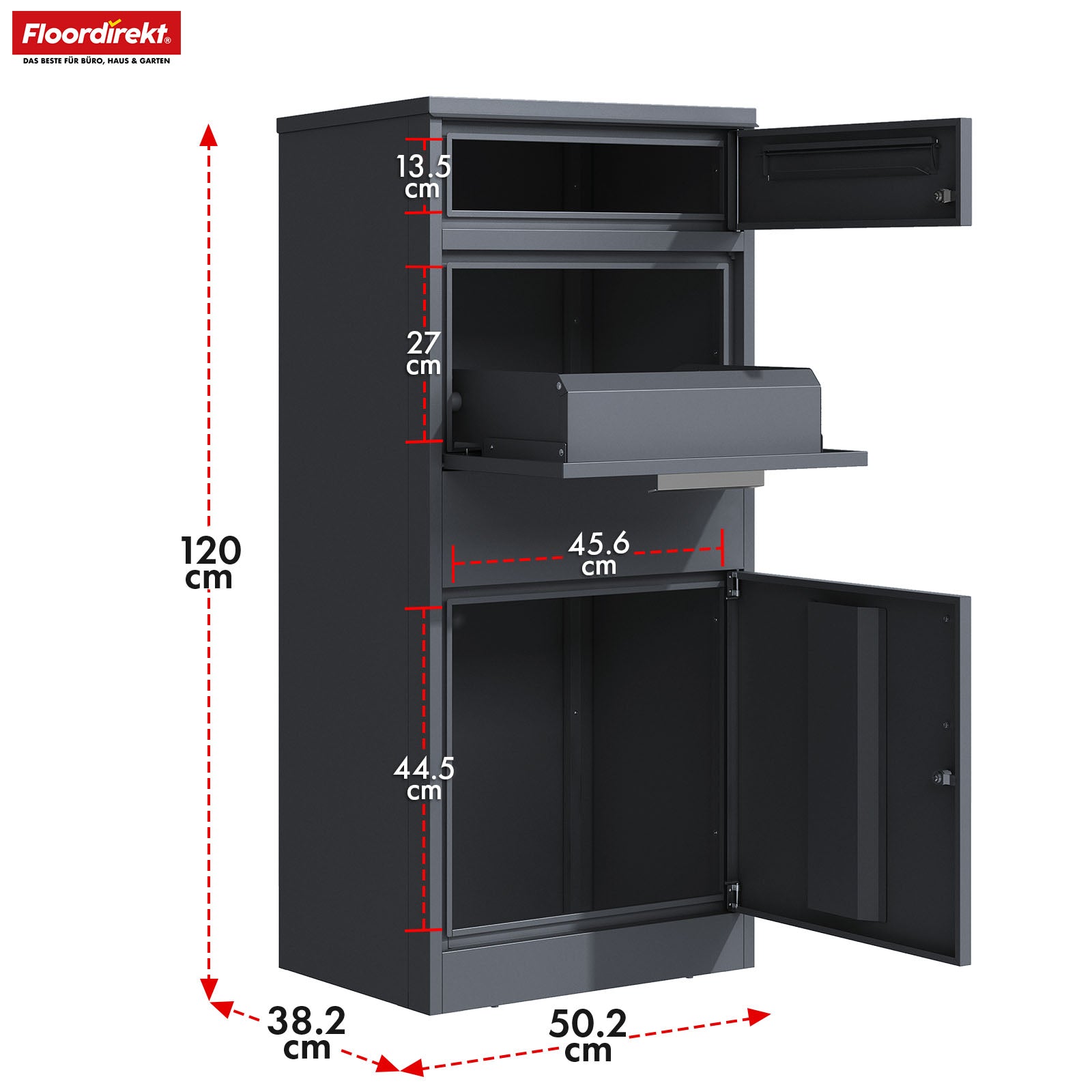 Paketbox mit Briefkasten | Francois | Wasserdichter Paketbriefkasten aus Stahl, abschließbar & freistehend in Anthrazit