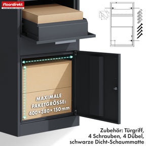 Paketbox mit Briefkasten | Francois | Wasserdichter Paketbriefkasten aus Stahl, abschließbar & freistehend in Anthrazit