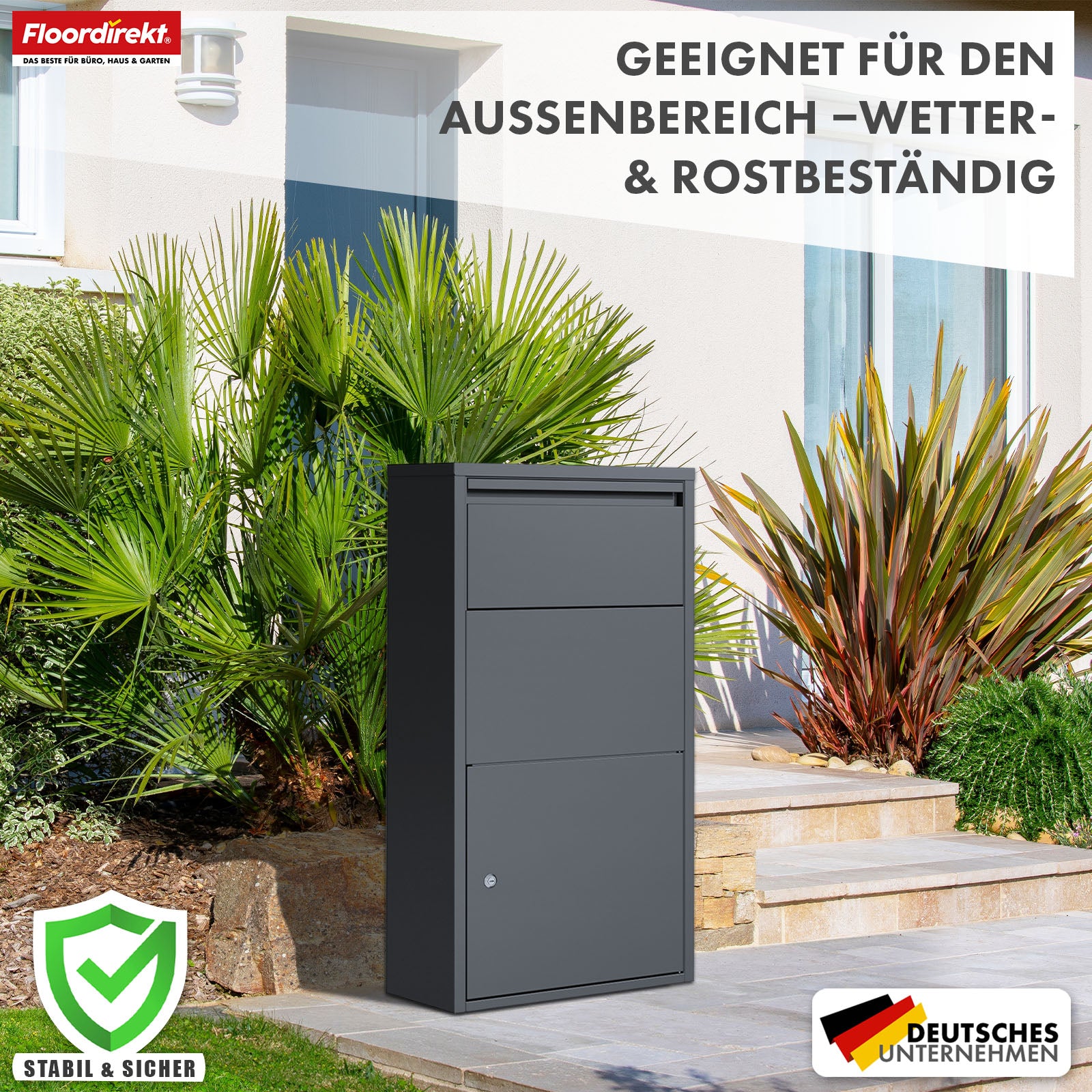 Paketbox | Clement | Praktische Paketkasten mit Klappensystem & Schloss | Wetterfest & einfach zu montieren