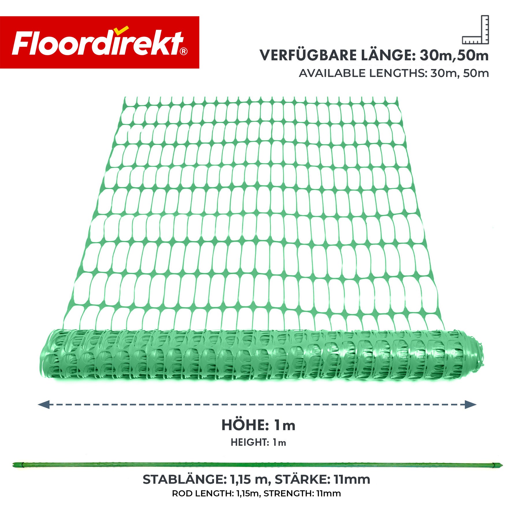 Absperrzaun Chester Set inkl. 20 Zaunpfosten & Kabelbindern | Bauzaunnetz 30 m / 50 m | Garten- & Warnzaun